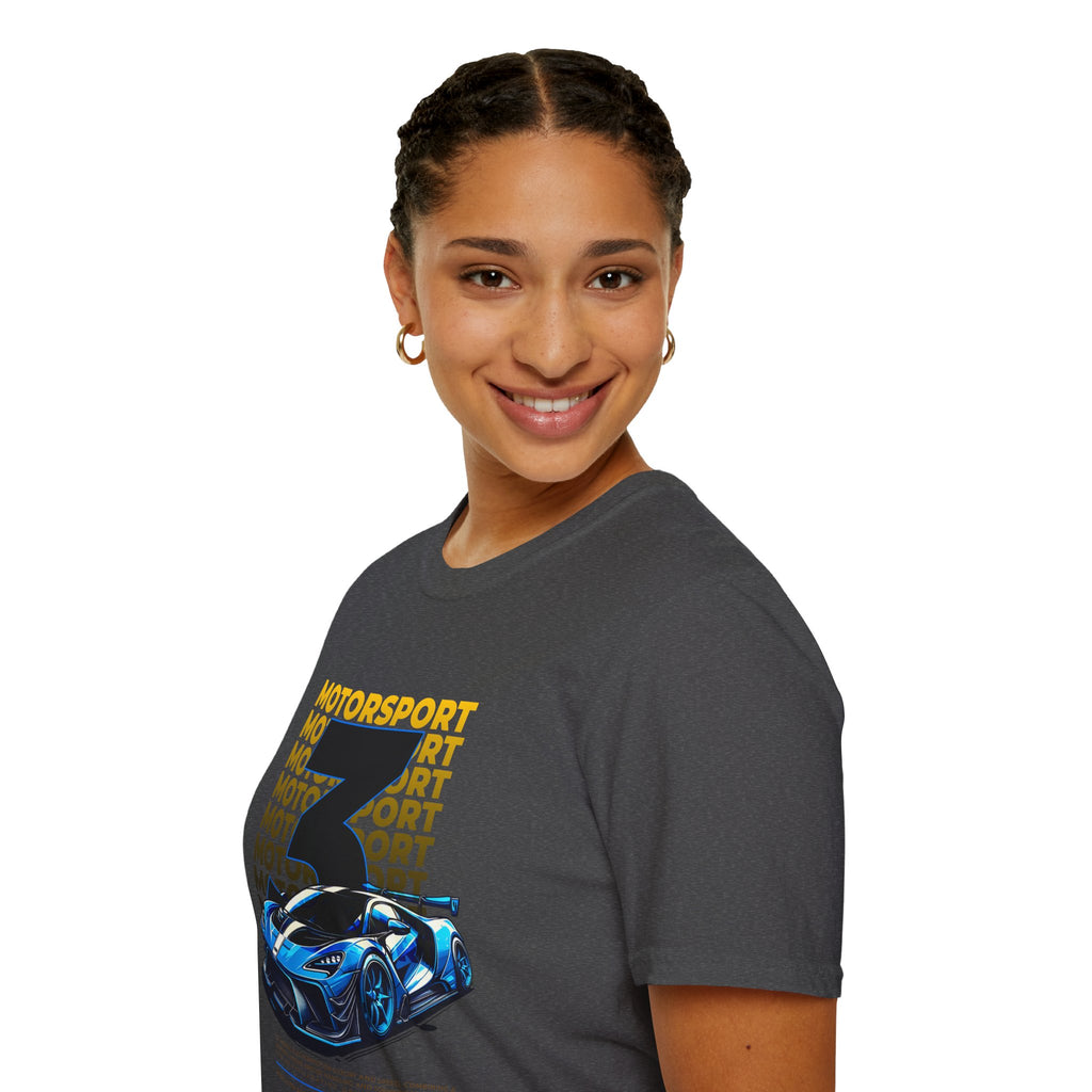 Motorsport No.3 Racing T‑Shirt — Blue Supercar Graphic Tee