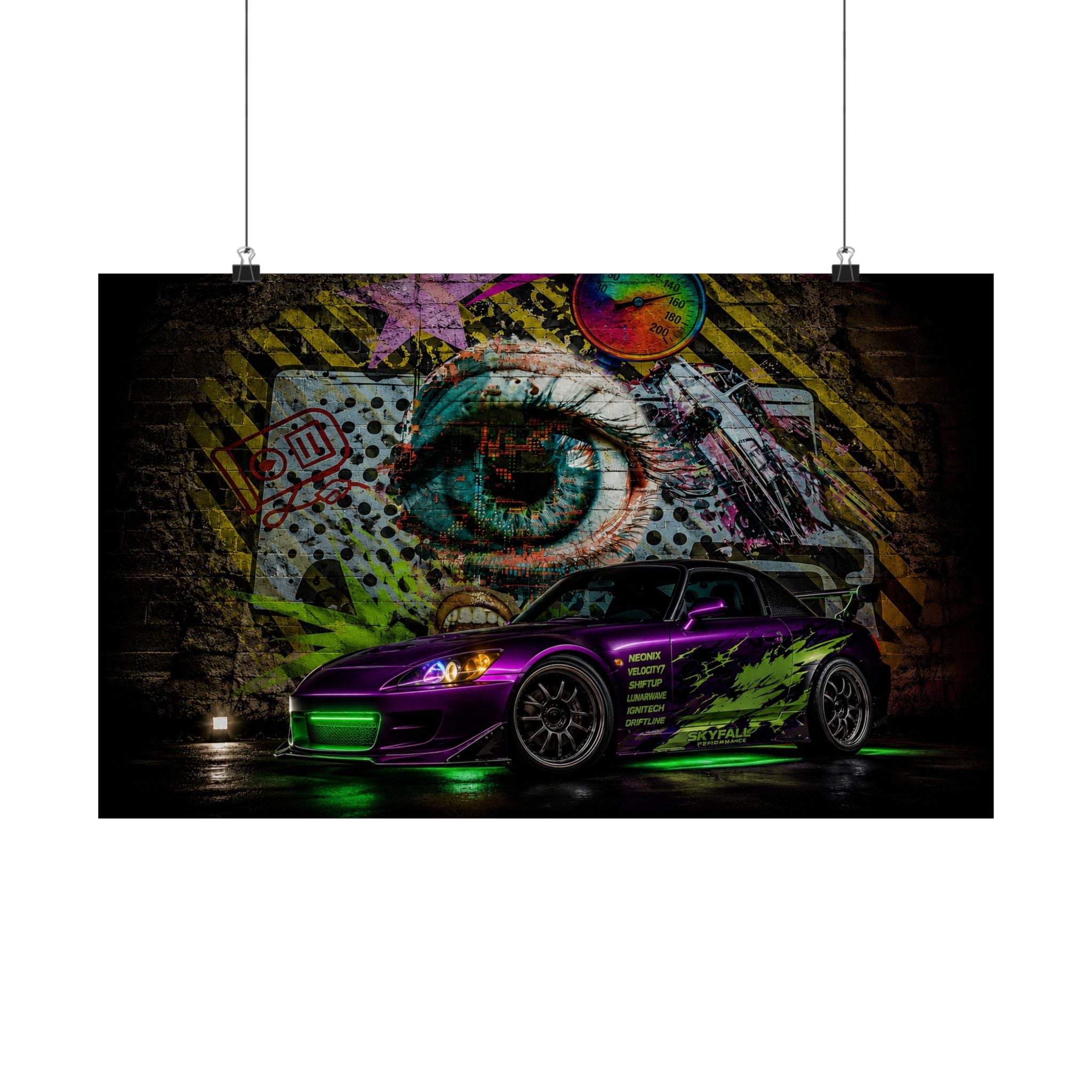 Graffiti Sports Car Matte Poster — Neon Drift Street Art Wall Print