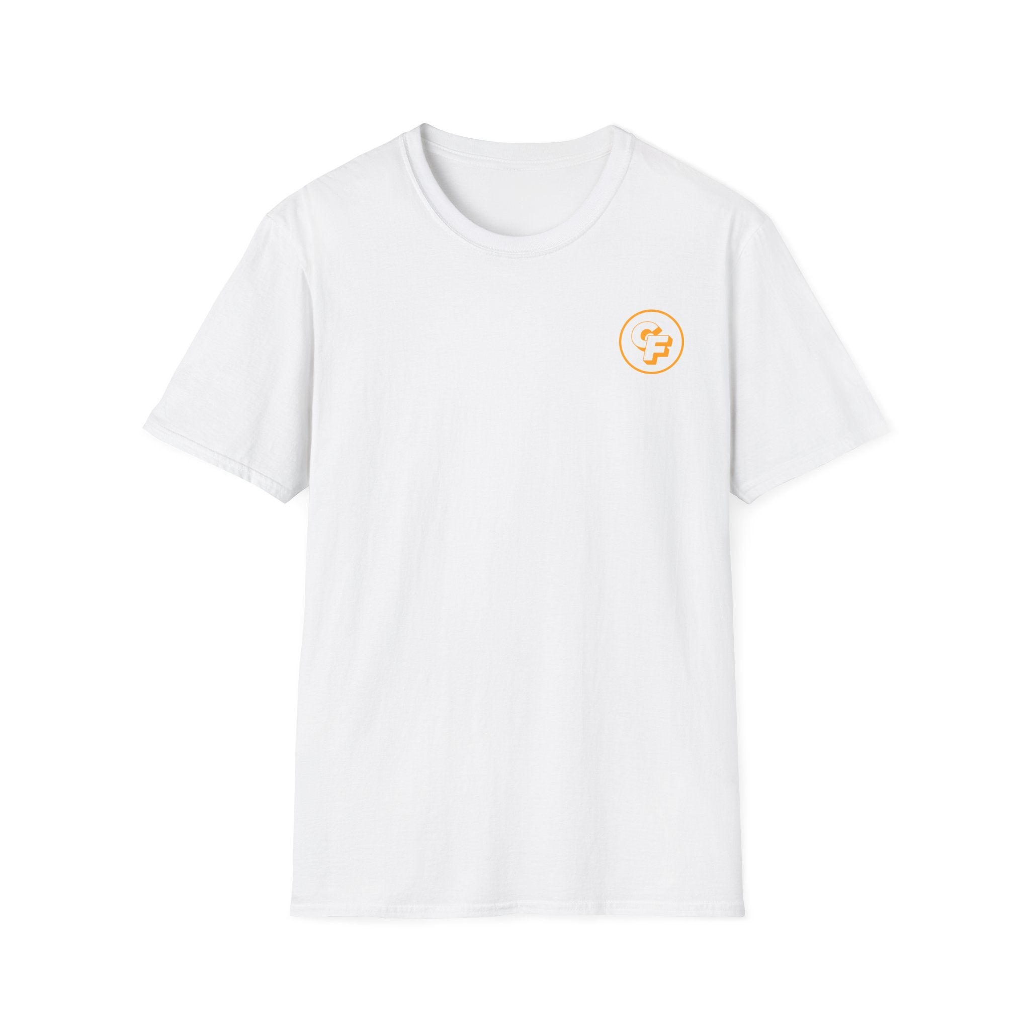 Minimal Orange CF Logo T-Shirt — Subtle Chest & Statement Back Graphic