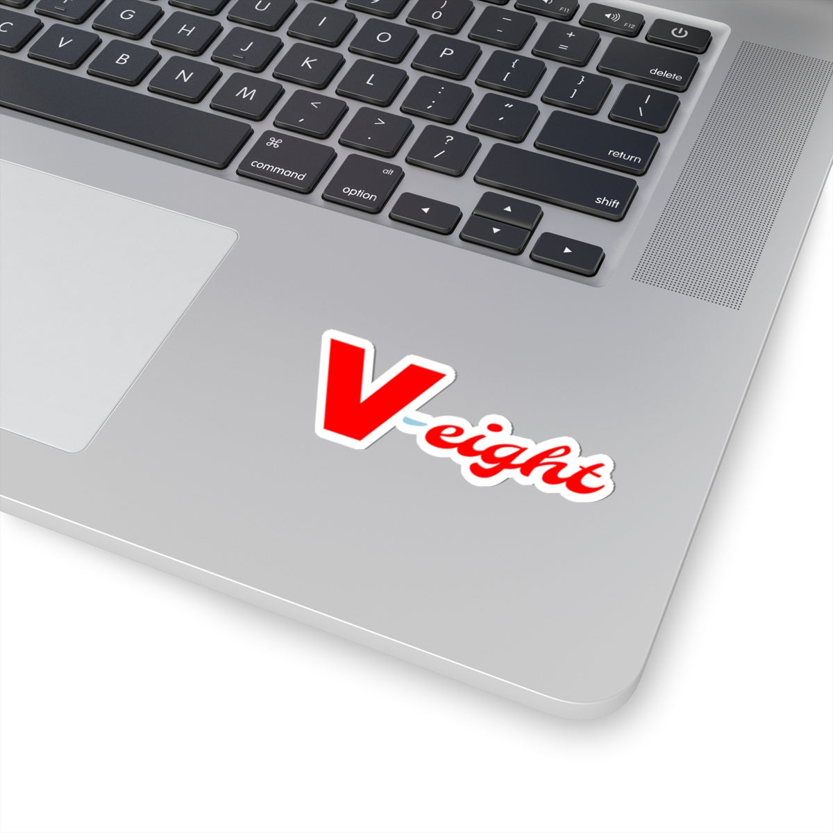 V-eight Red Script Sticker — Retro Logo Kiss-Cut Vinyl