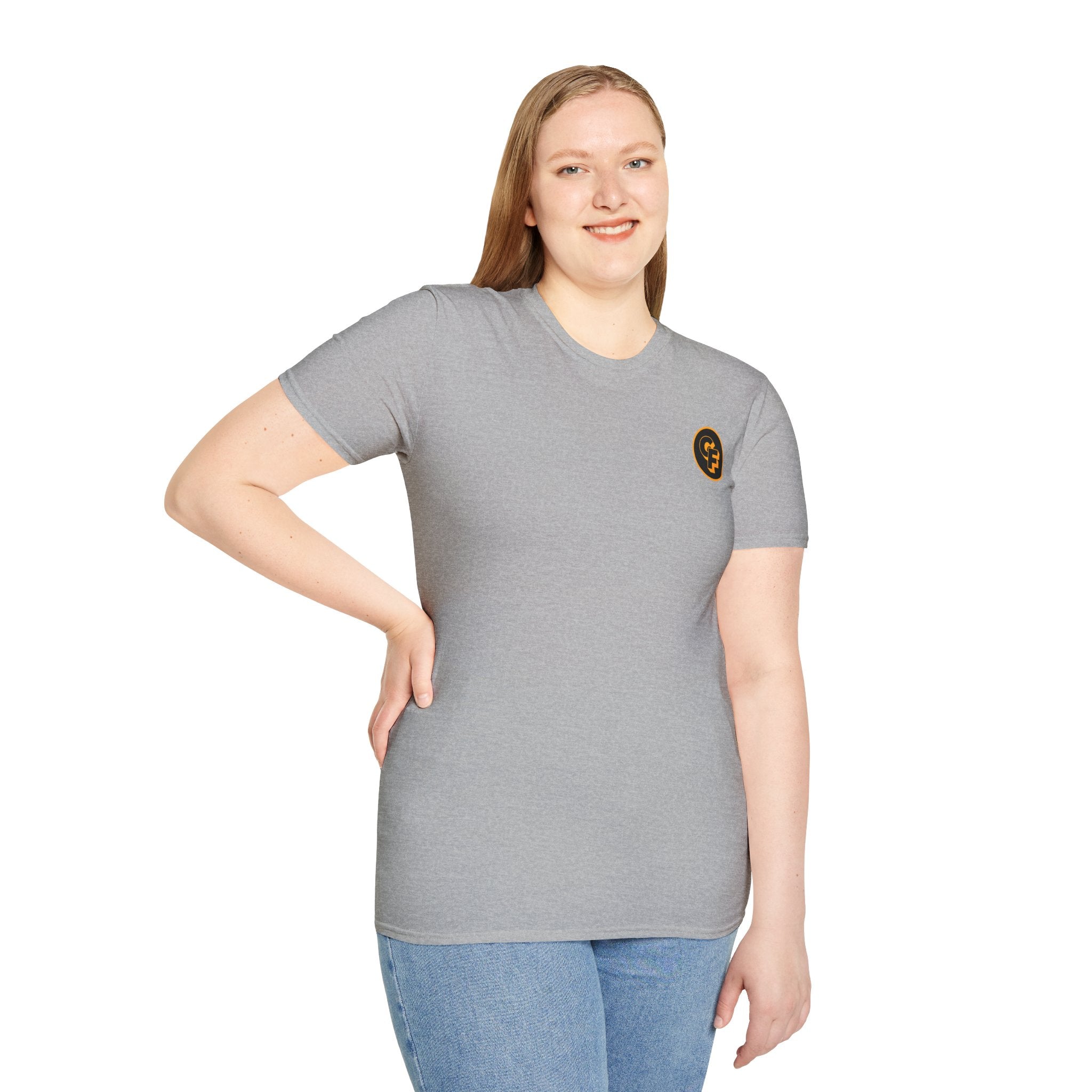 Minimal Orange CF Logo T-Shirt — Subtle Chest & Statement Back Graphic