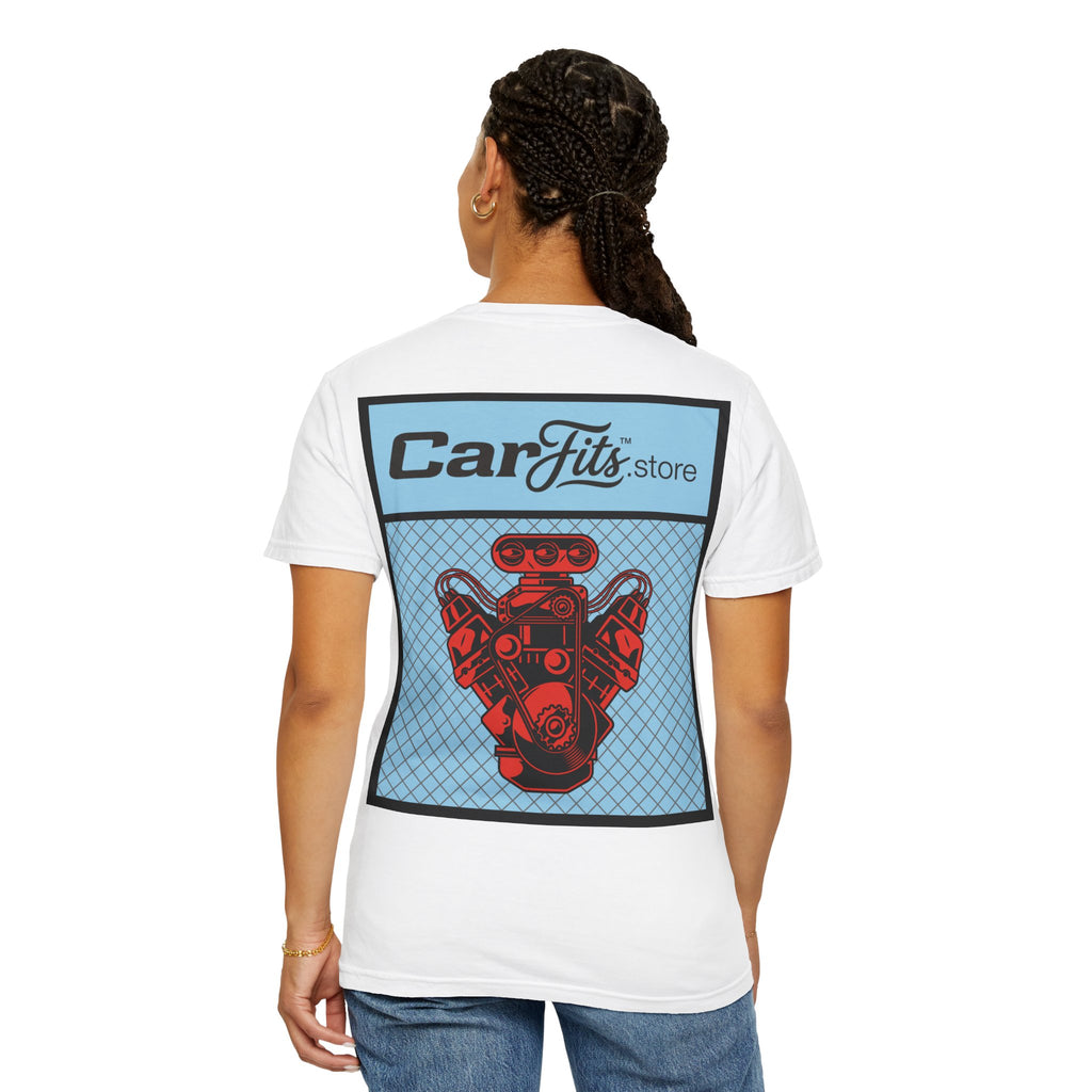 CarFits.store Big Prints T-Shirt — Retro Engine & Scenic Drive