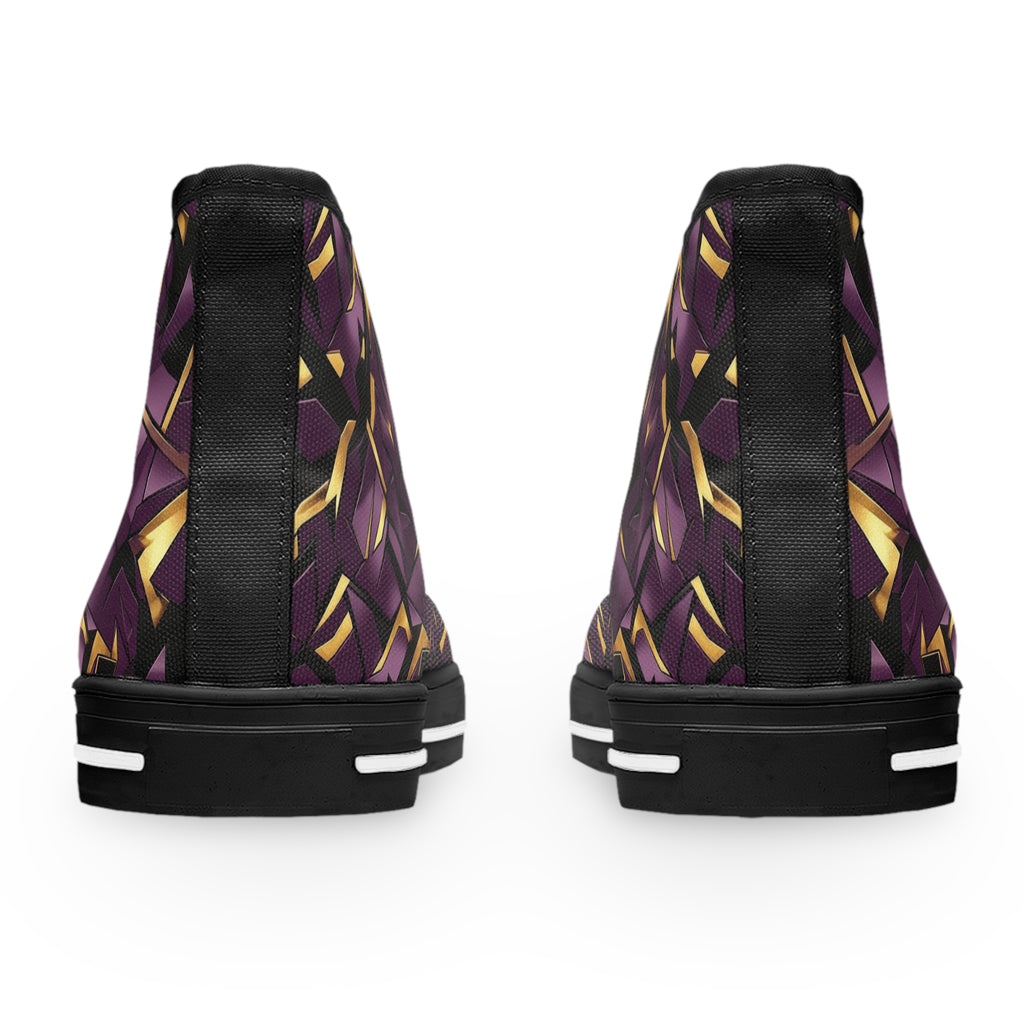 Women's High Top Sneakers — Geometric Purple & Gold Pattern