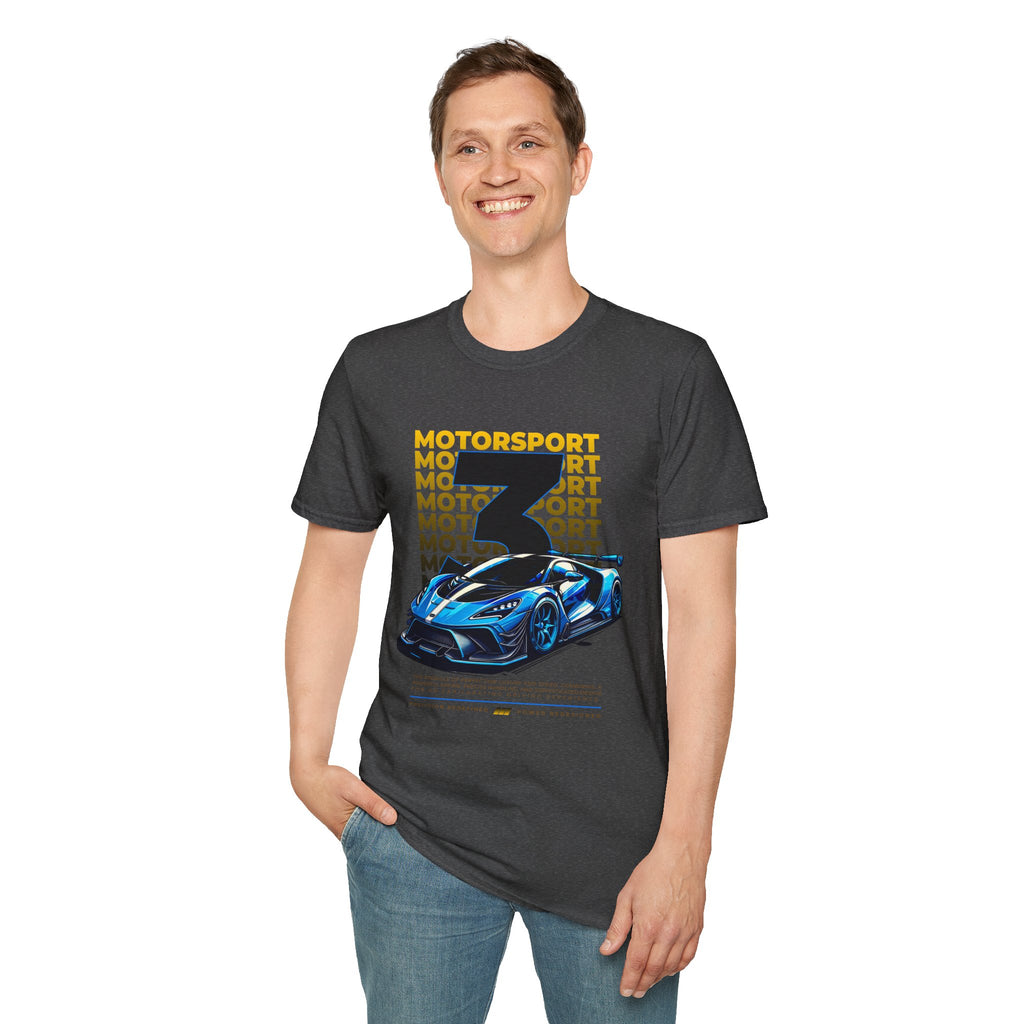 Motorsport No.3 Racing T‑Shirt — Blue Supercar Graphic Tee