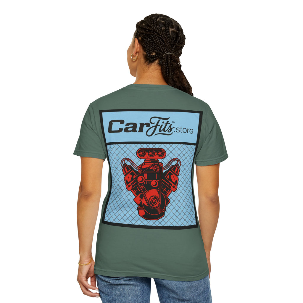 CarFits.store Big Prints T-Shirt — Retro Engine & Scenic Drive
