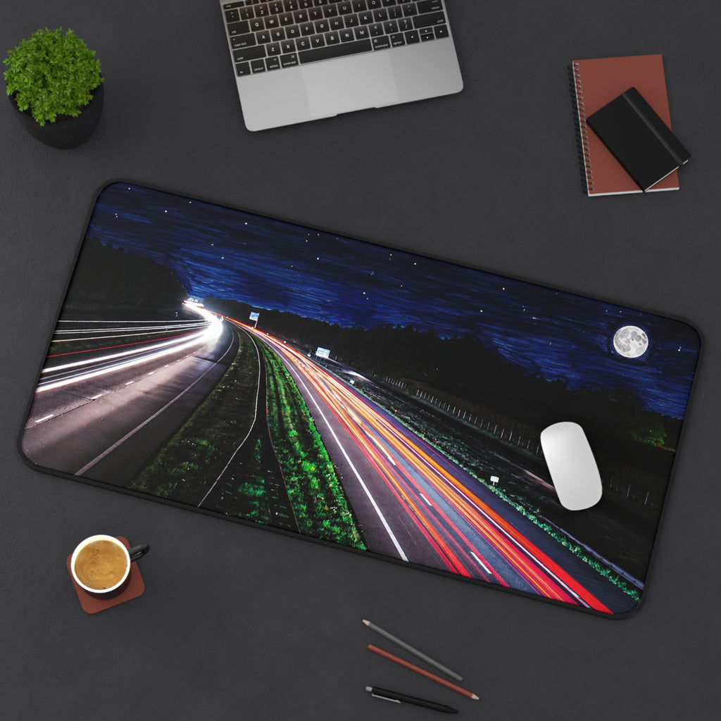 Night Highway Desk Mat – Long Exposure and Marker Mouse Pad
