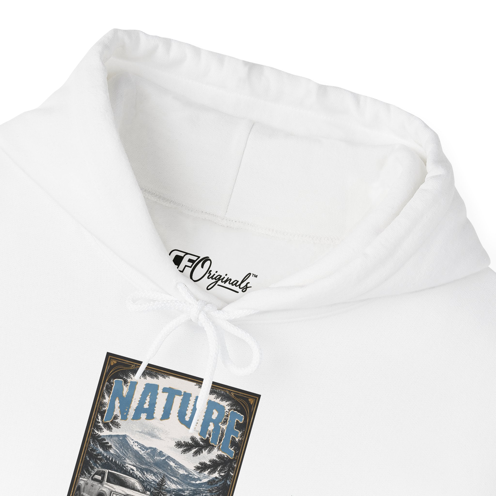 Nature Is Calling Hoodie — Scenic Mountain Graphic Hooded Sweatshirt with Sleeve Paisley Art
