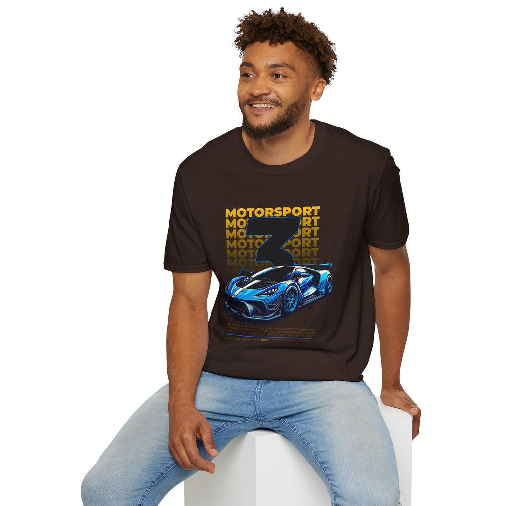 Motorsport No.3 Racing T‑Shirt — Blue Supercar Graphic Tee