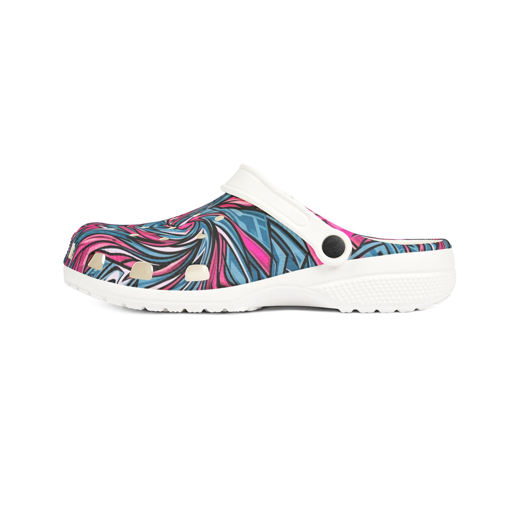 Pink & Teal Abstract Mosaic EVA Clogs — Patterned Slip-On Foam Shoes