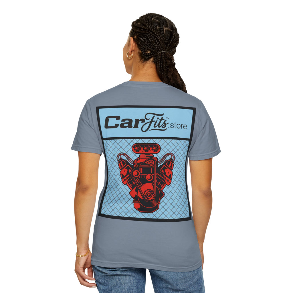 CarFits.store Big Prints T-Shirt — Retro Engine & Scenic Drive