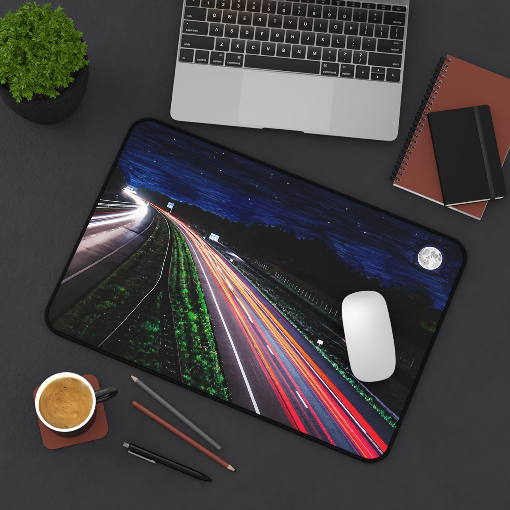 Night Highway Desk Mat – Long Exposure and Marker Mouse Pad