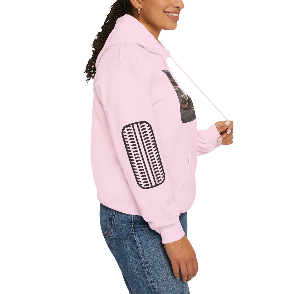 Racing Garage Hooded Sweatshirt — Vintage Racecar Track Scene