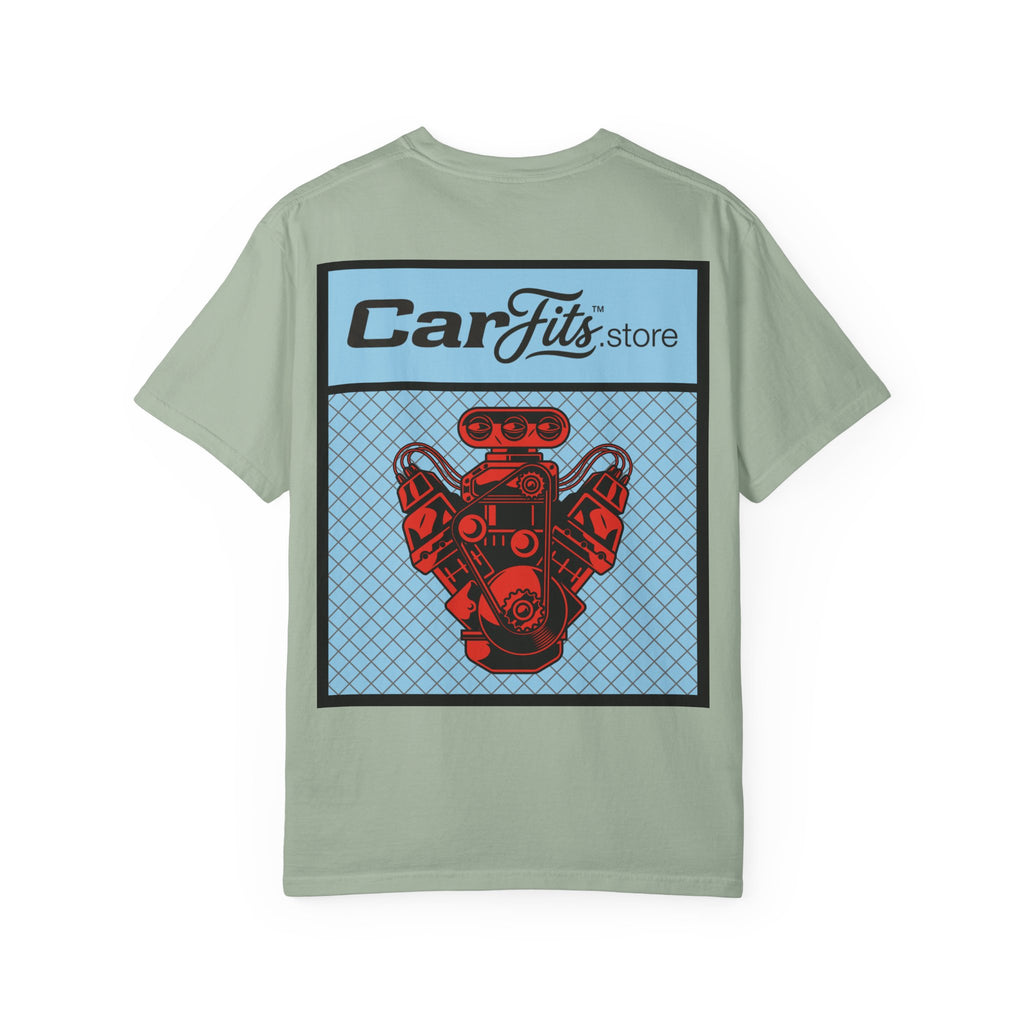 CarFits.store Big Prints T-Shirt — Retro Engine & Scenic Drive
