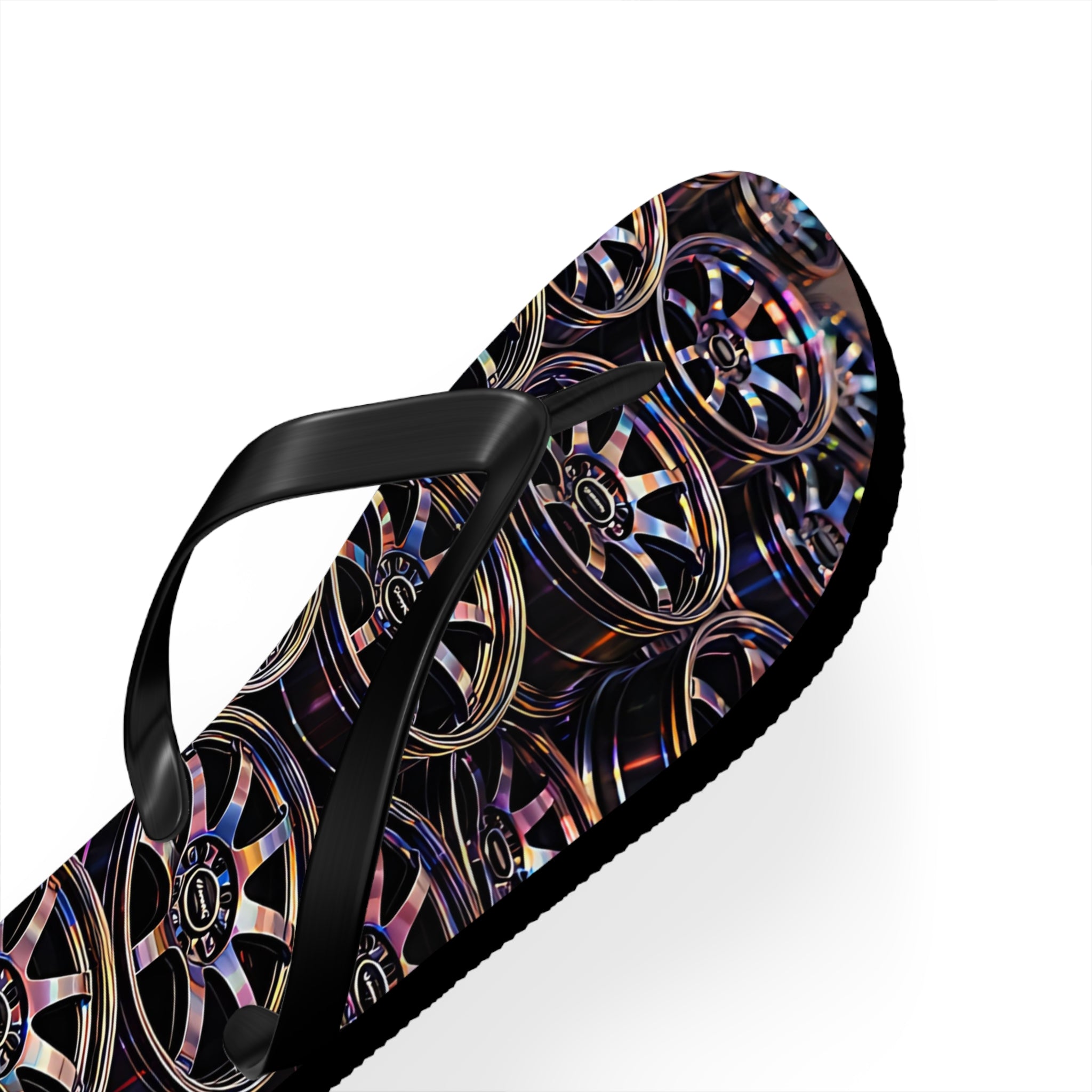 Rim Stack Flip Flops — Automotive Alloy Wheel Pattern Beach Sandals