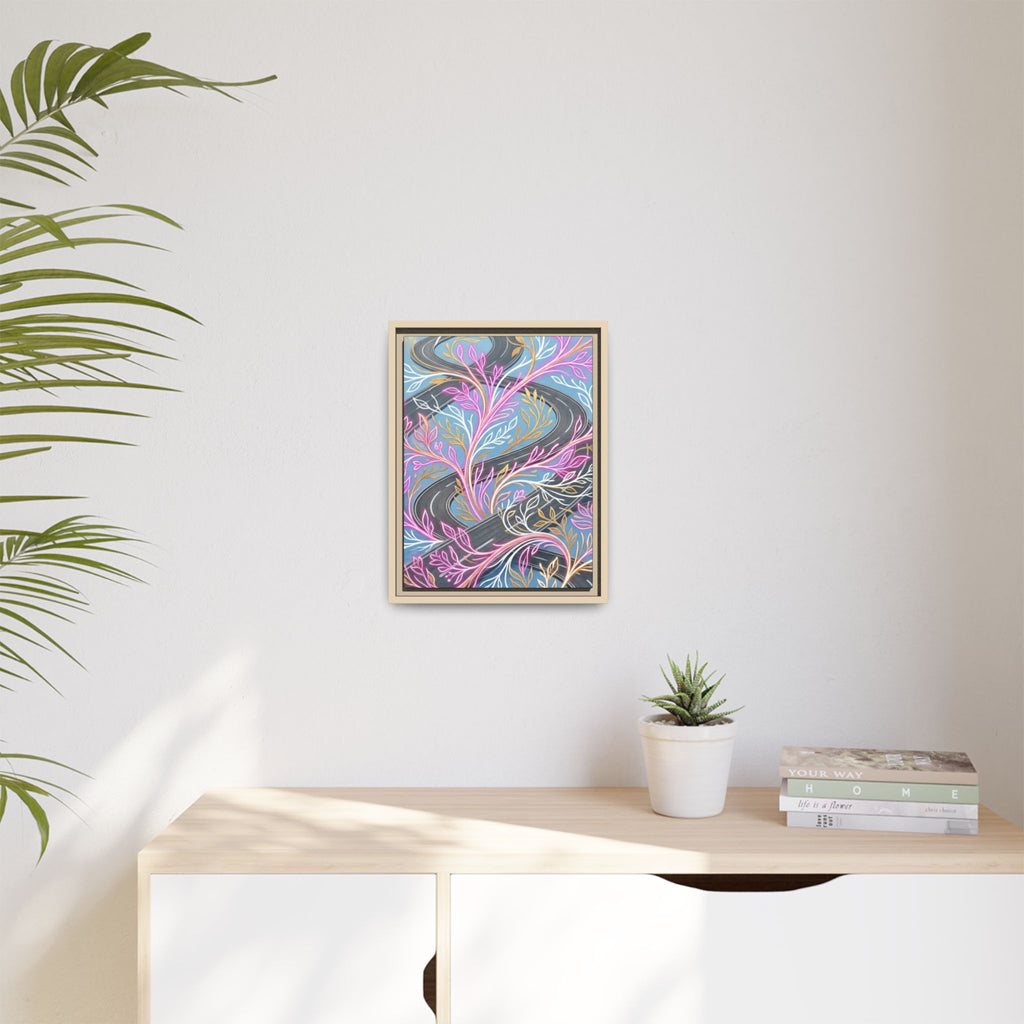 Framed Matte Canvas Floral Vines Wall Art — Pastel Botanical Abstract