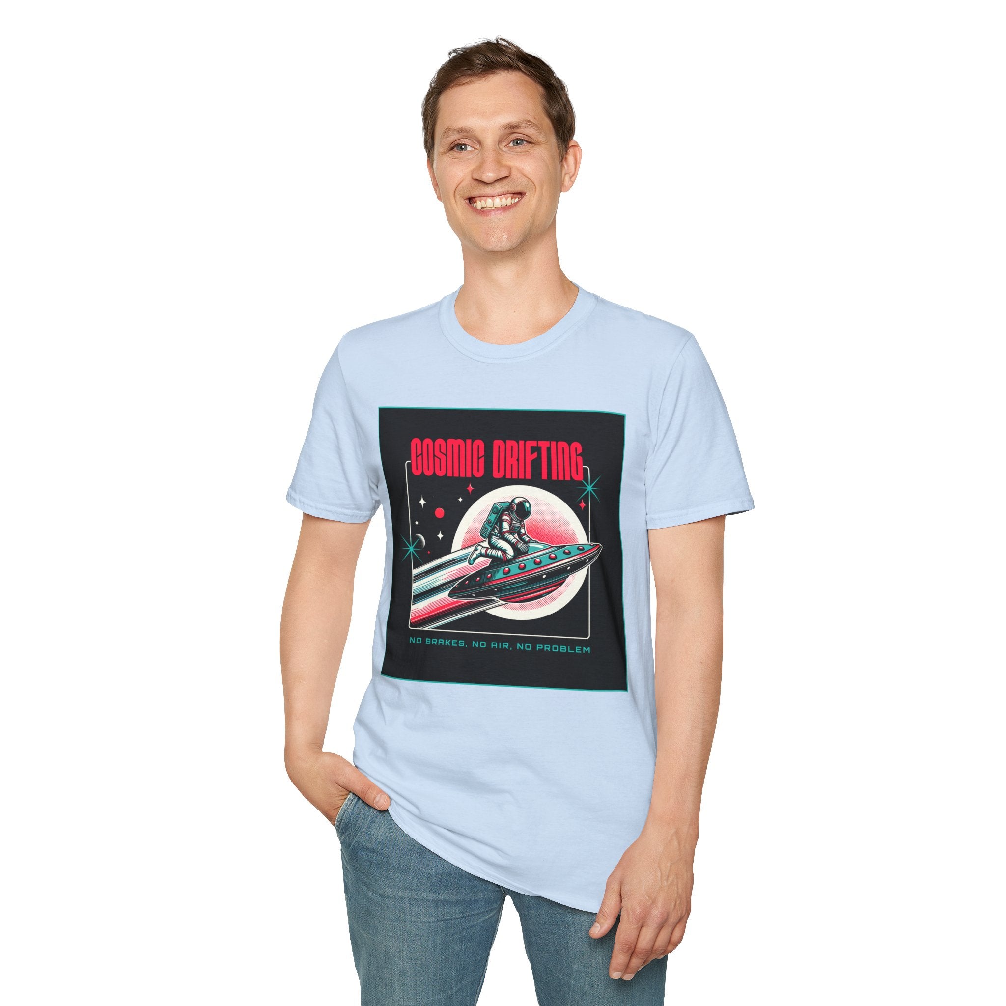 Cosmic Drifting T-Shirt — Retro Astronaut & UFO Vintage Space Tee
