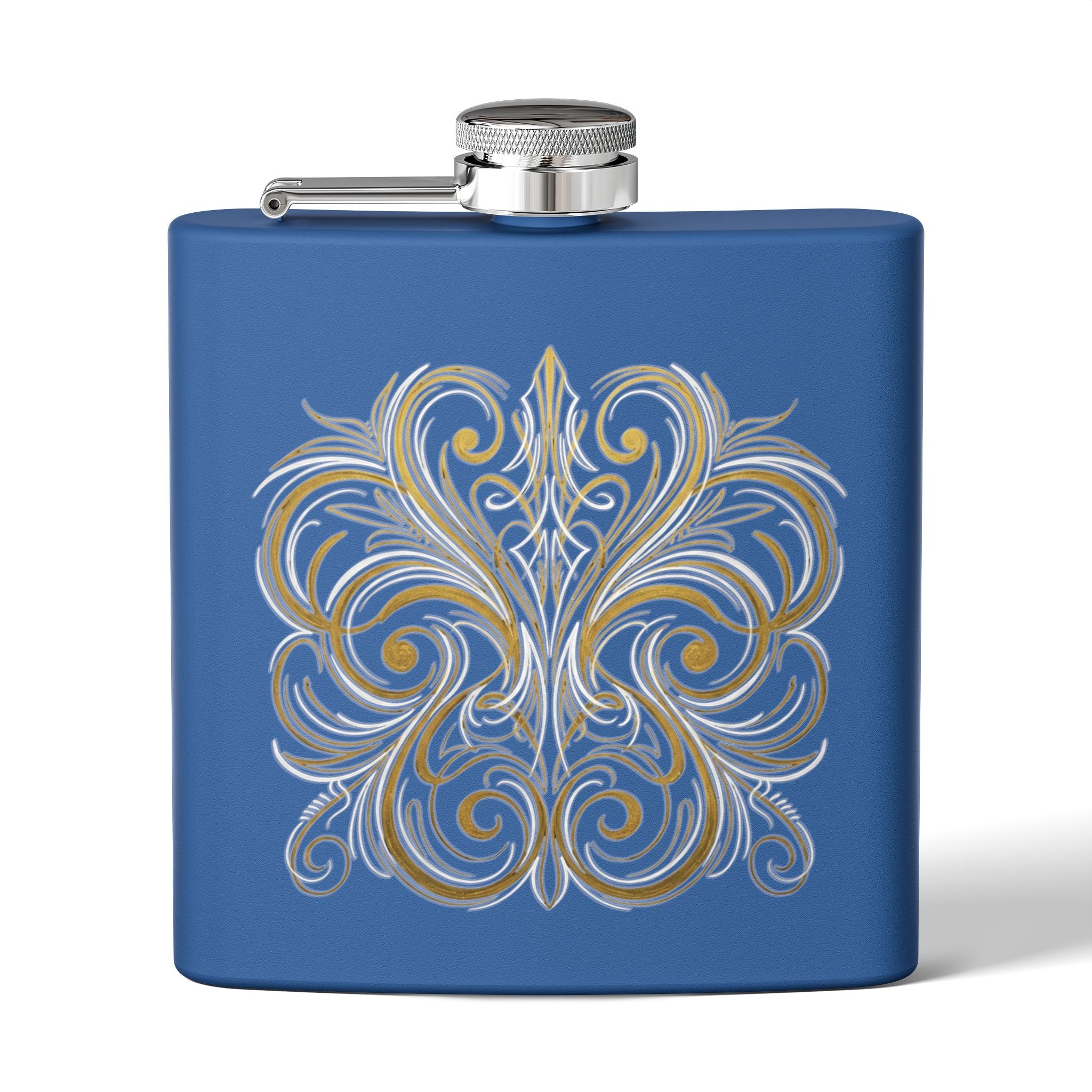 Gold Filigree 6oz Stainless Steel Flask — Vintage Pinstripe Pocket Hip Flask