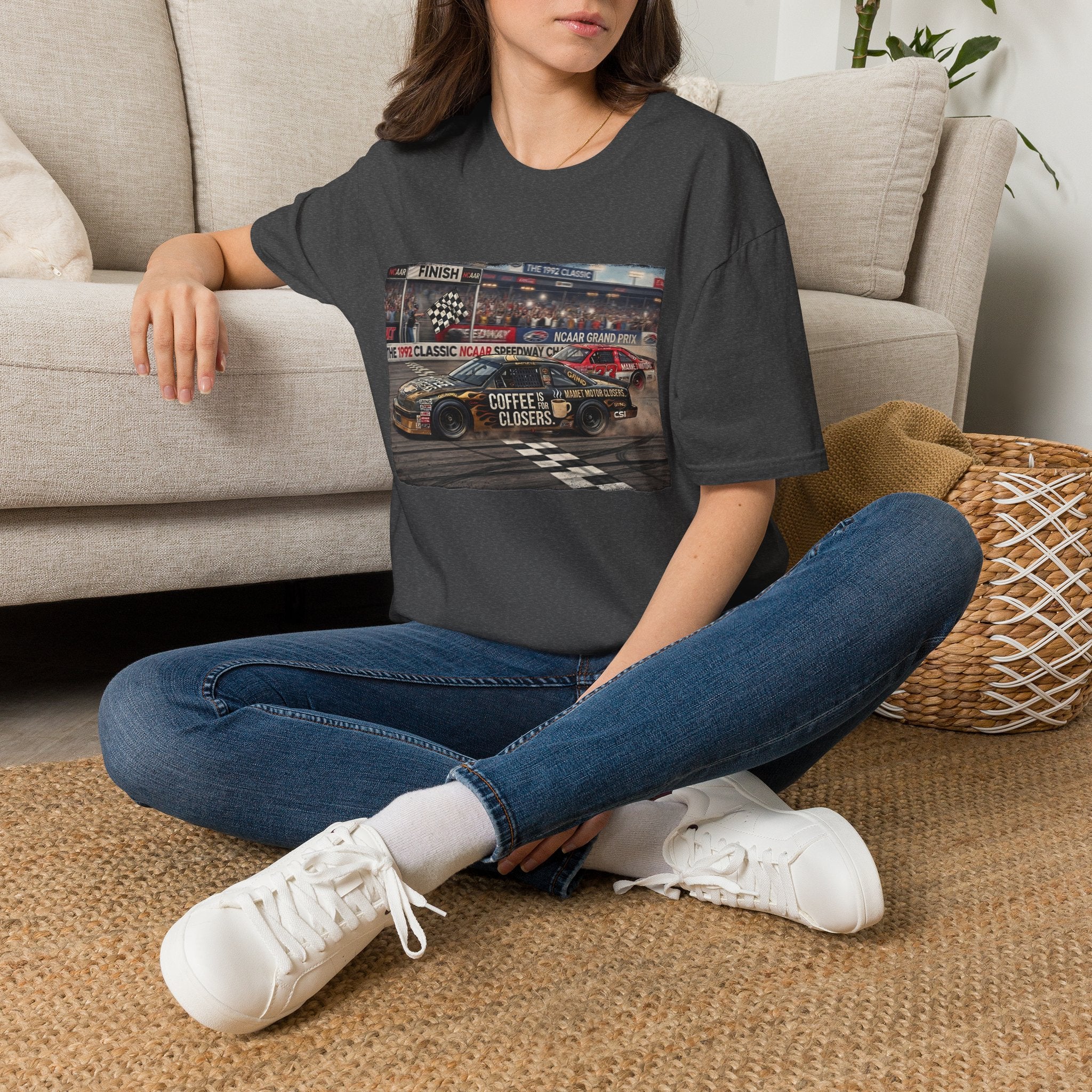 Race Day Vintage Stock Car Tee — 'Coffee is for Closers' Graphic