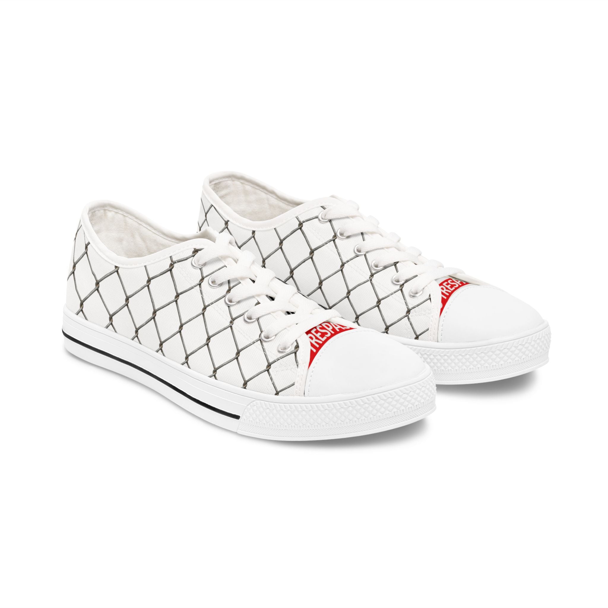 Women's White Chain-Link Canvas Low Top Sneakers