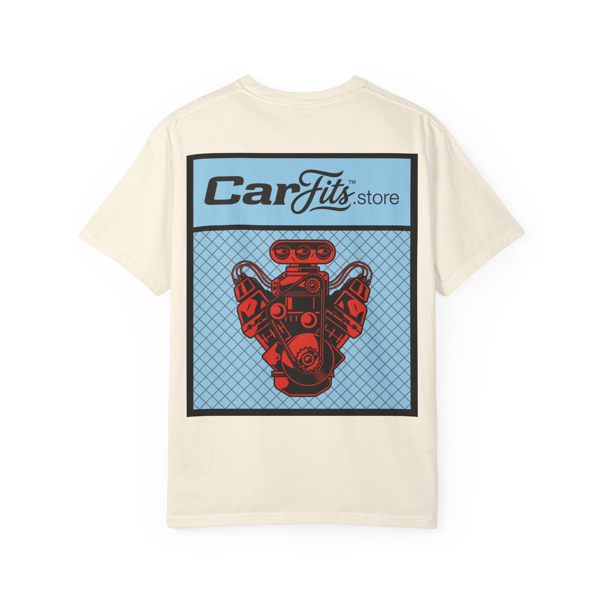 CarFits.store Big Prints T-Shirt — Retro Engine & Scenic Drive