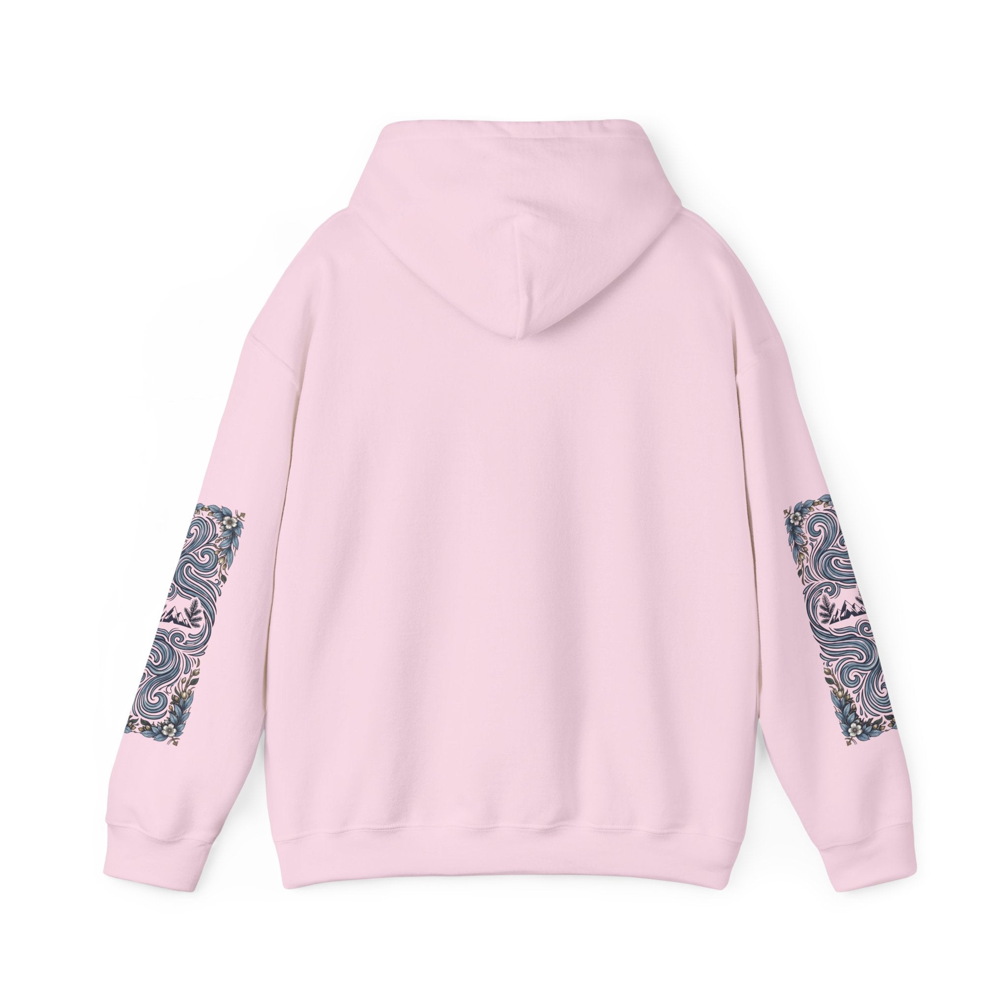 Nature Is Calling Hoodie — Scenic Mountain Graphic Hooded Sweatshirt with Sleeve Paisley Art