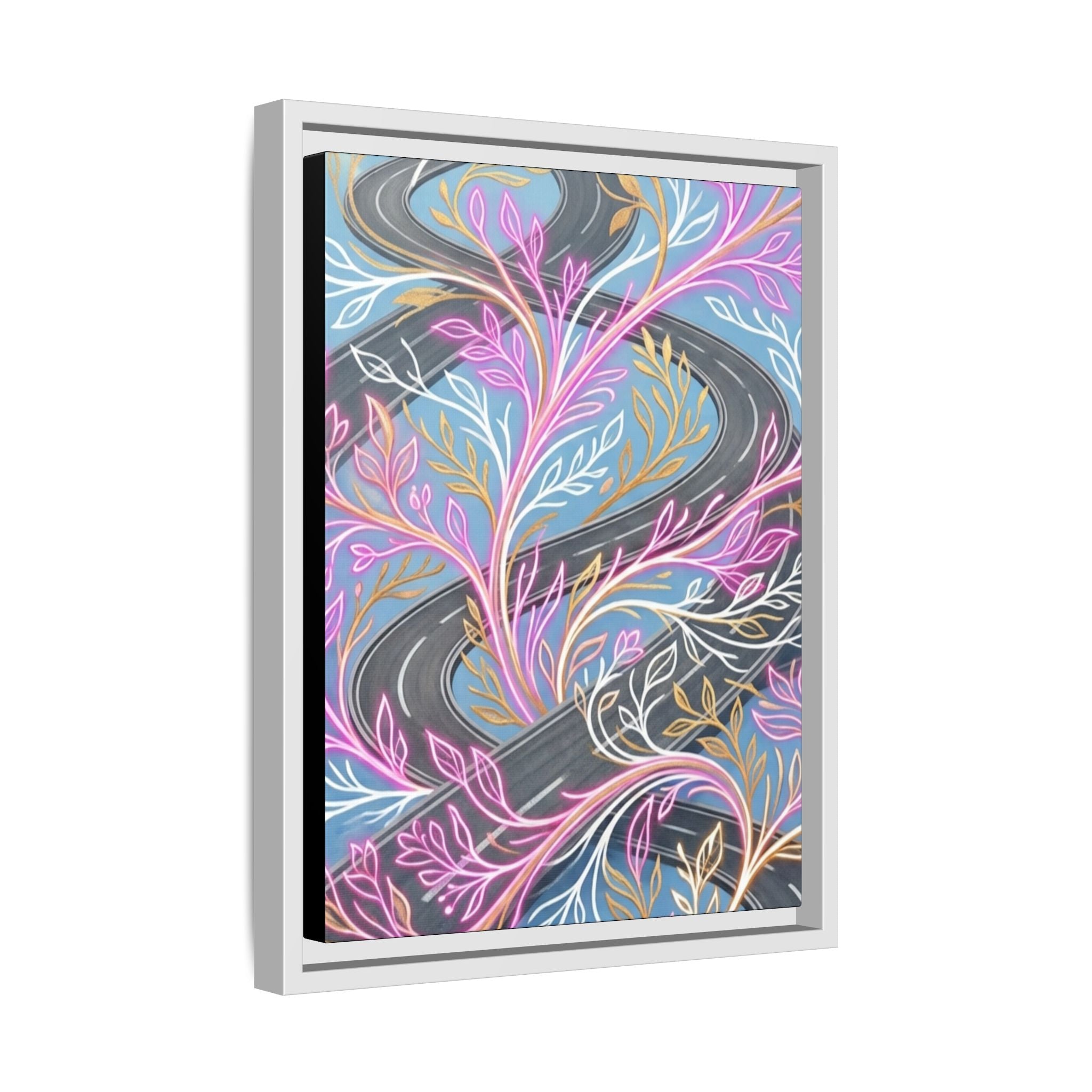 Framed Matte Canvas Floral Vines Wall Art — Pastel Botanical Abstract