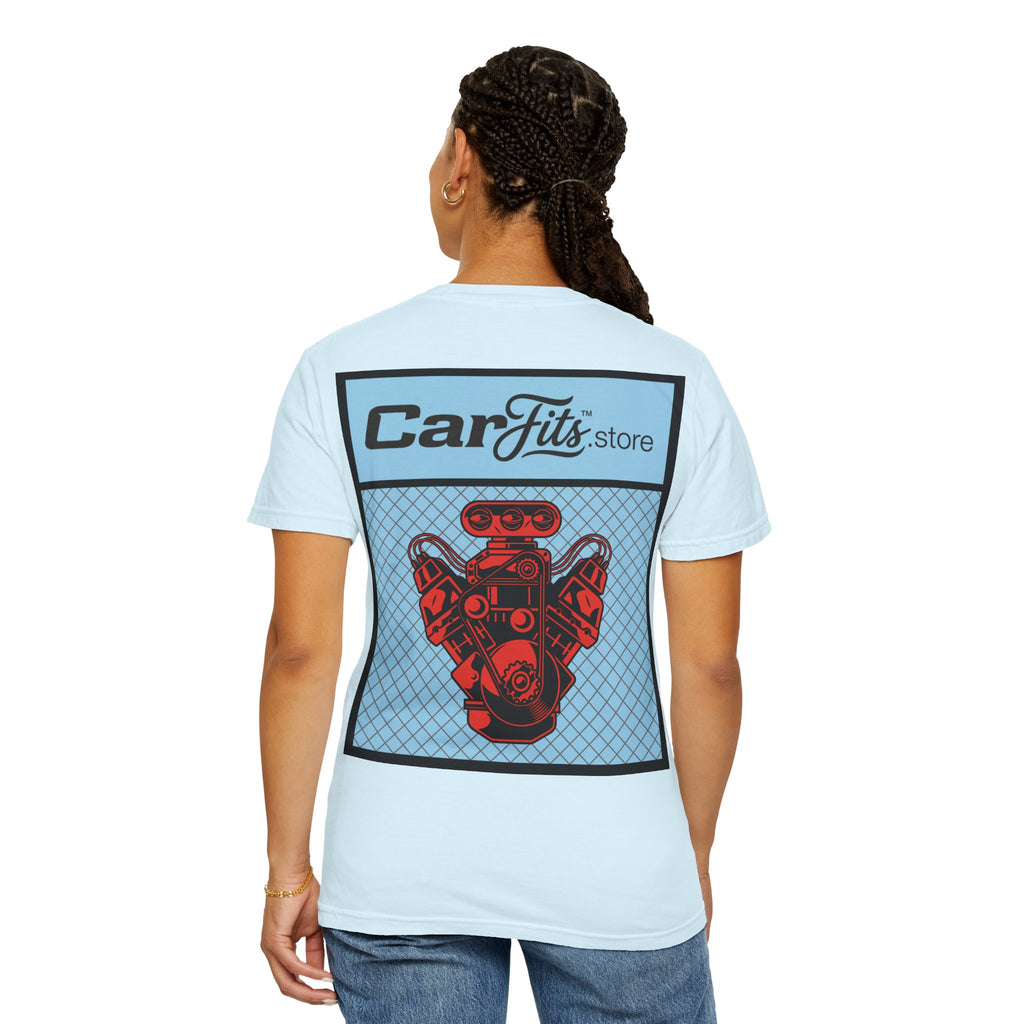 CarFits.store Big Prints T-Shirt — Retro Engine & Scenic Drive