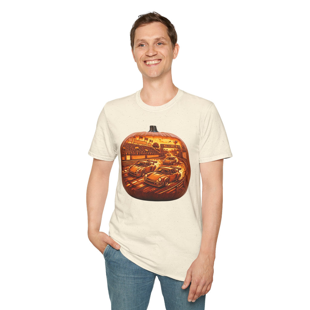 Vintage Racing Pumpkin T-Shirt — Retro Car Grand Prix Halloween Tee