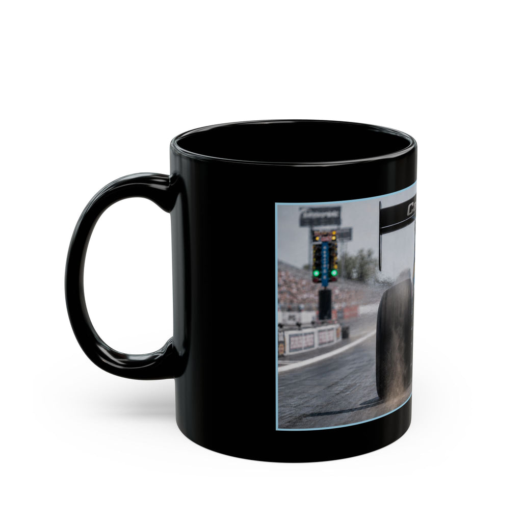 Dragster Racing Black Mug — High-Speed Drag Racing Photo Coffee Cup (11oz/15oz)