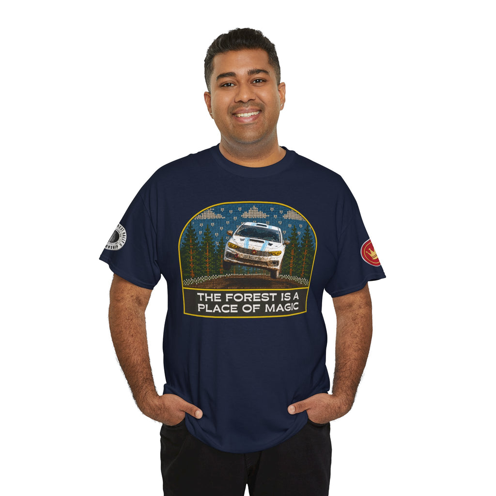 Forest Rally T‑Shirt – 'The Forest Is a Place of Magic' Cross-stitched Style Graphic