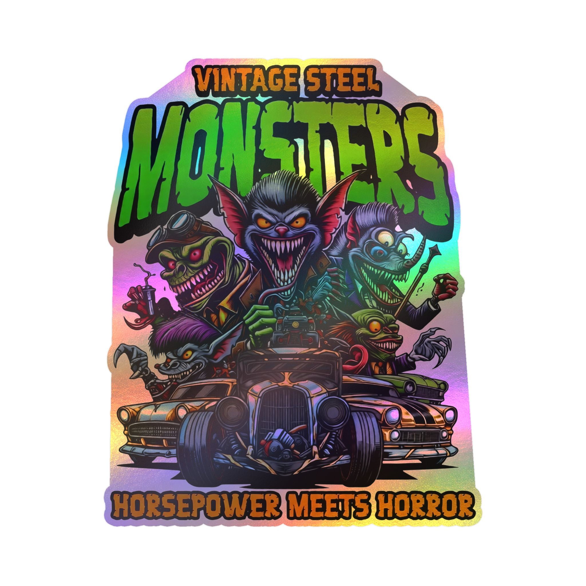 Vintage Steel Monsters Kiss-Cut Vinyl Decal — Horsepower Meets Horror Car Sticker