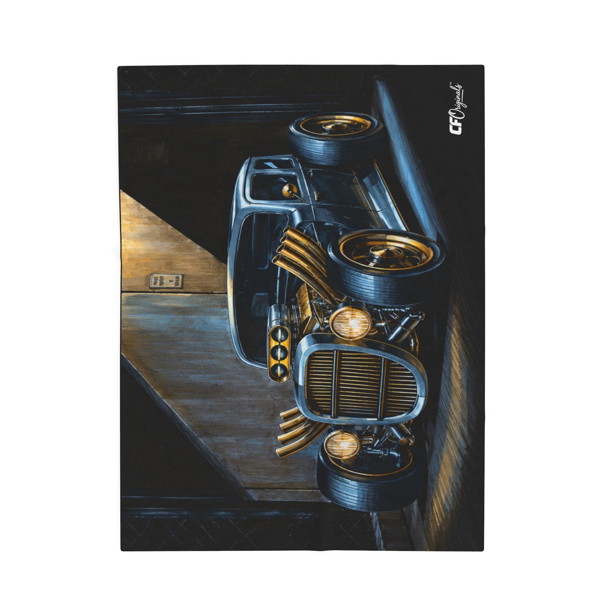 Classic Hot Rod Velveteen Plush Blanket — Vintage Car Artwork Throw