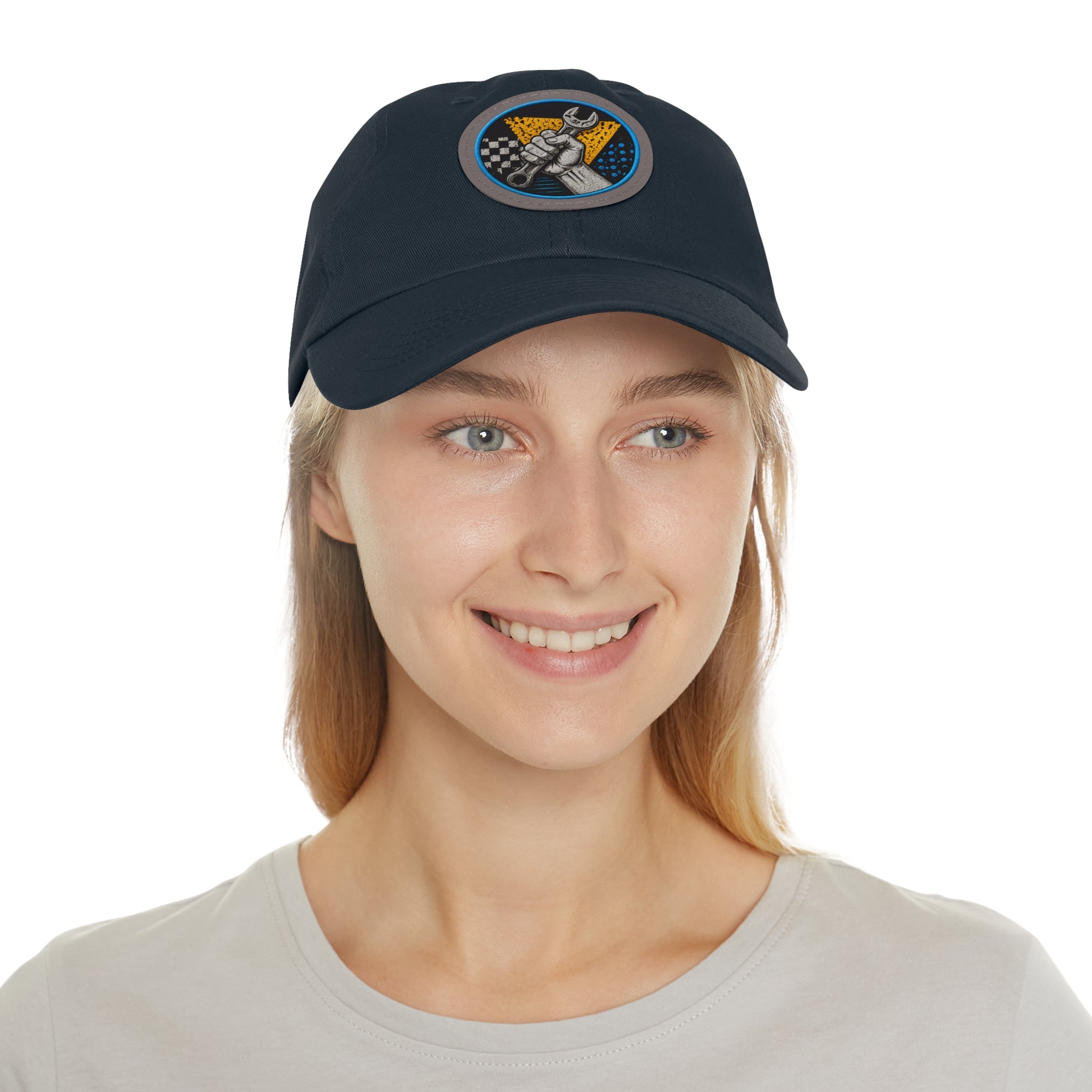 Mechanic Wrench Patch Dad Hat — Vintage Toolworker Baseball Cap