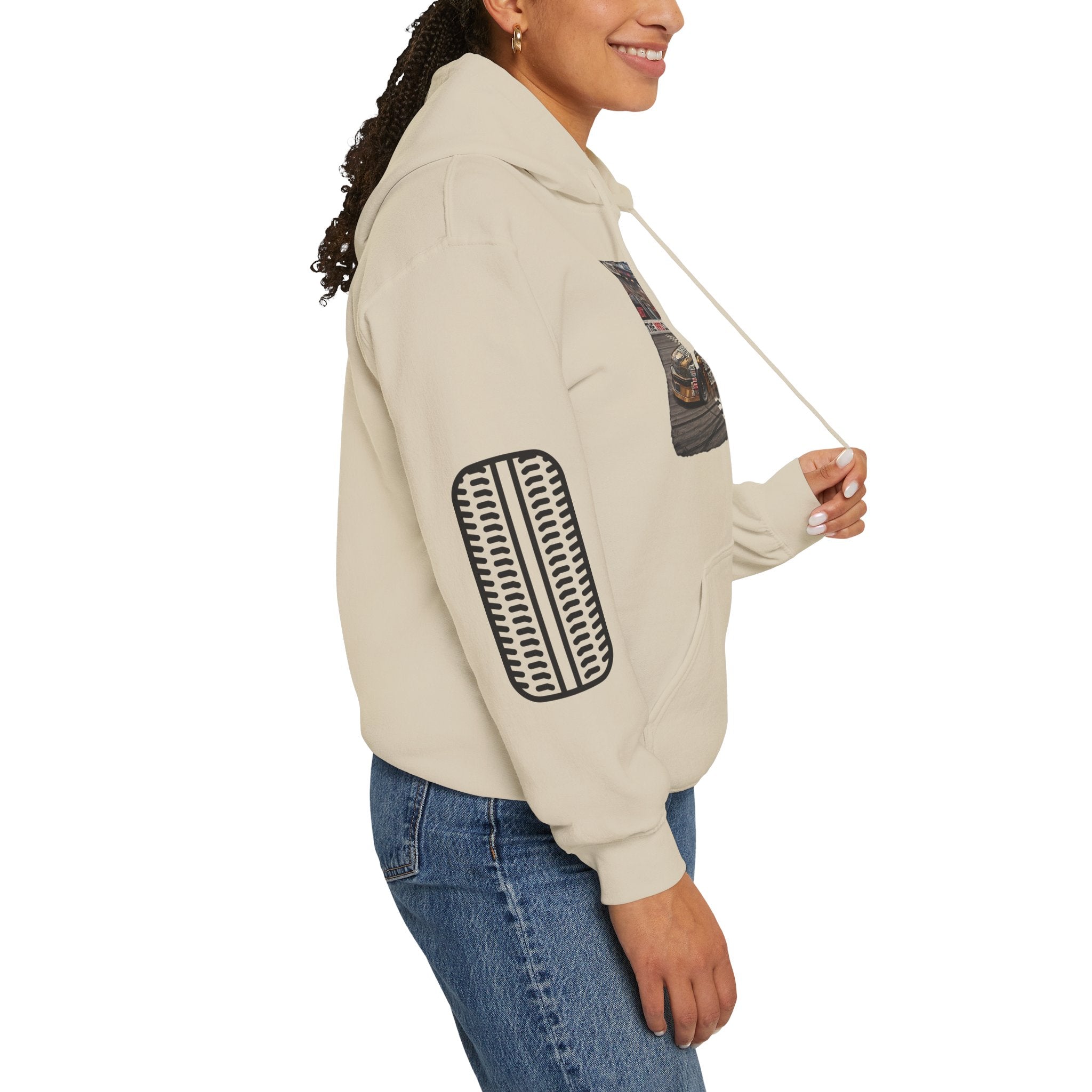 Racing Garage Hooded Sweatshirt — Vintage Racecar Track Scene