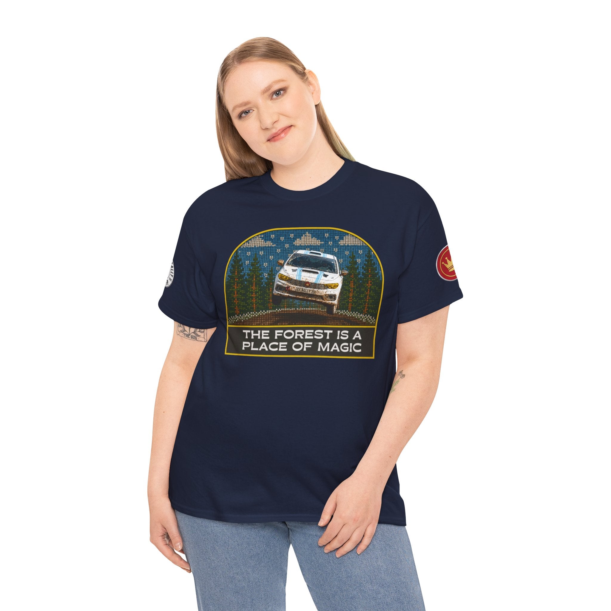 Forest Rally T‑Shirt – 'The Forest Is a Place of Magic' Cross-stitched Style Graphic