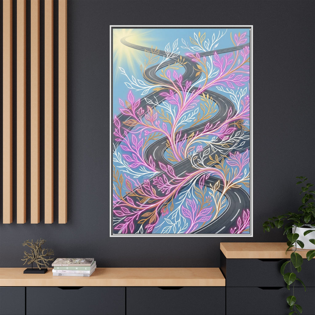 Framed Matte Canvas Floral Vines Wall Art — Pastel Botanical Abstract