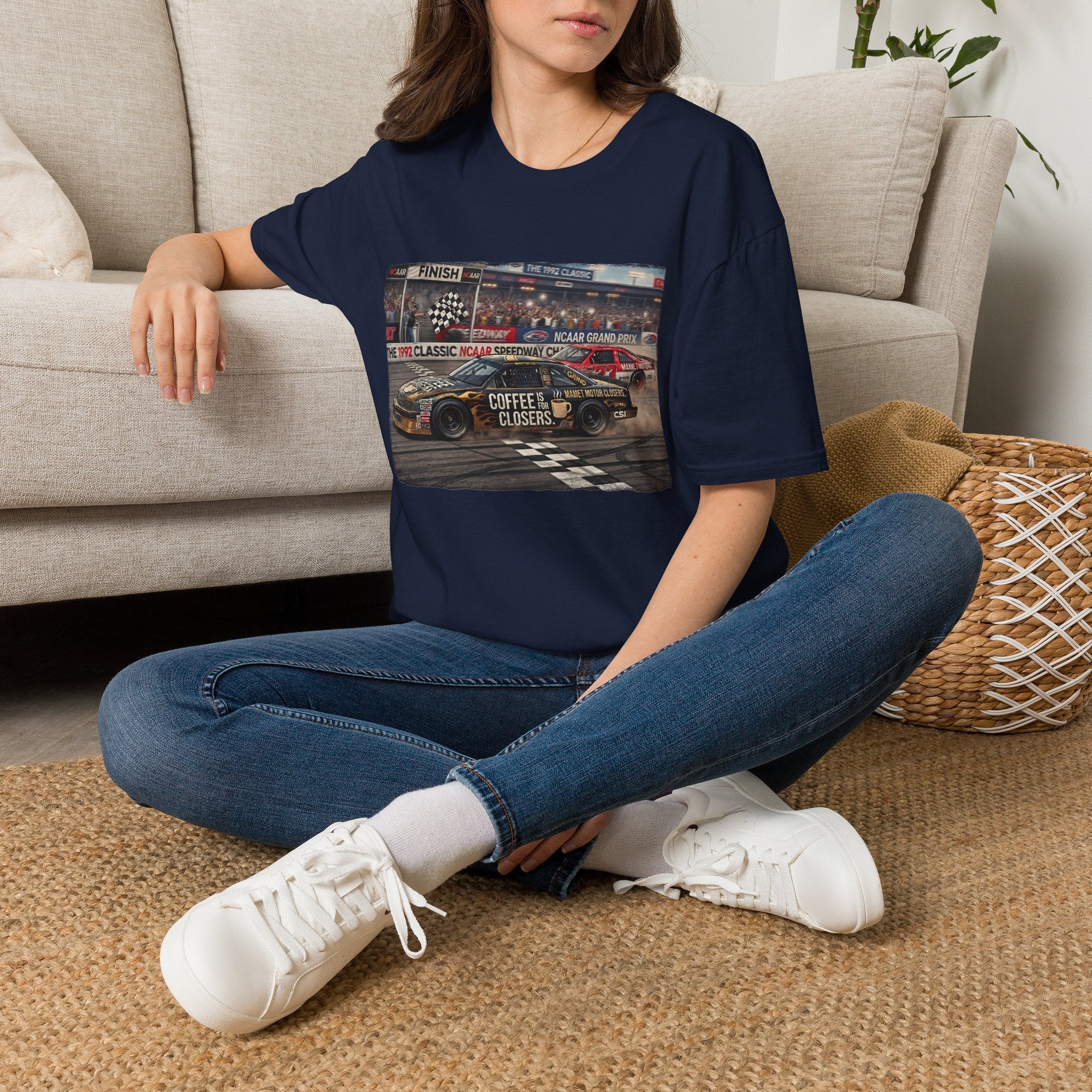 Race Day Vintage Stock Car Tee — 'Coffee is for Closers' Graphic