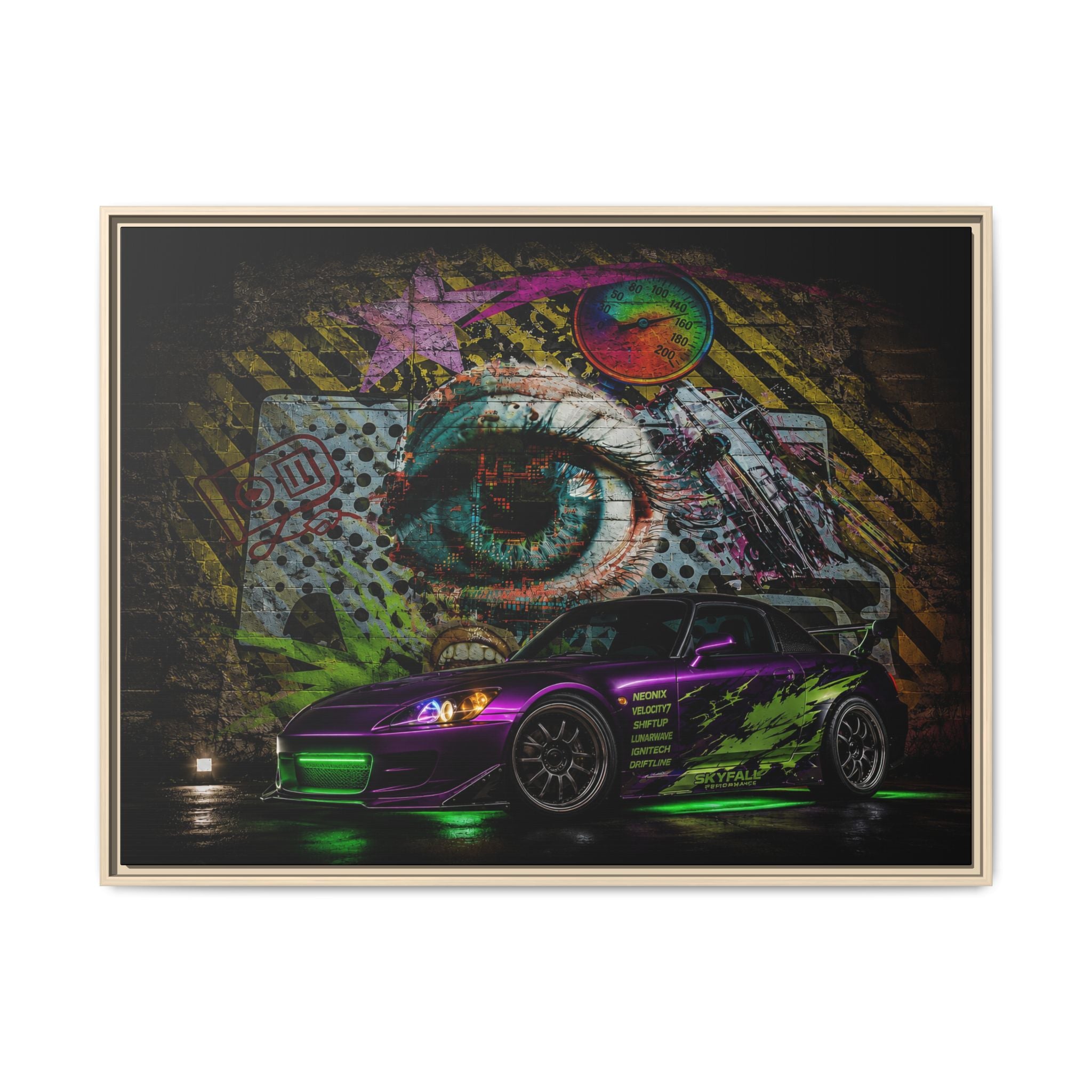 Graffiti Sports Car Matte Canvas - Framed Wall Art