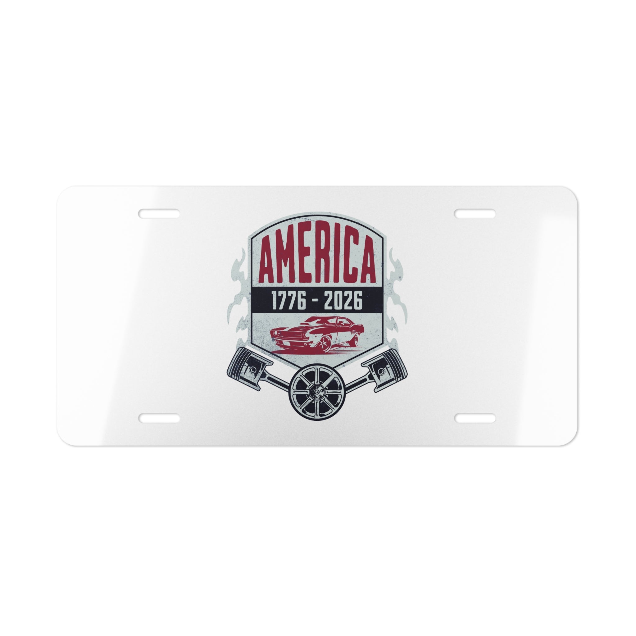 1776–2026 America Muscle Car Vanity Plate — Patriotic Car Show License Display