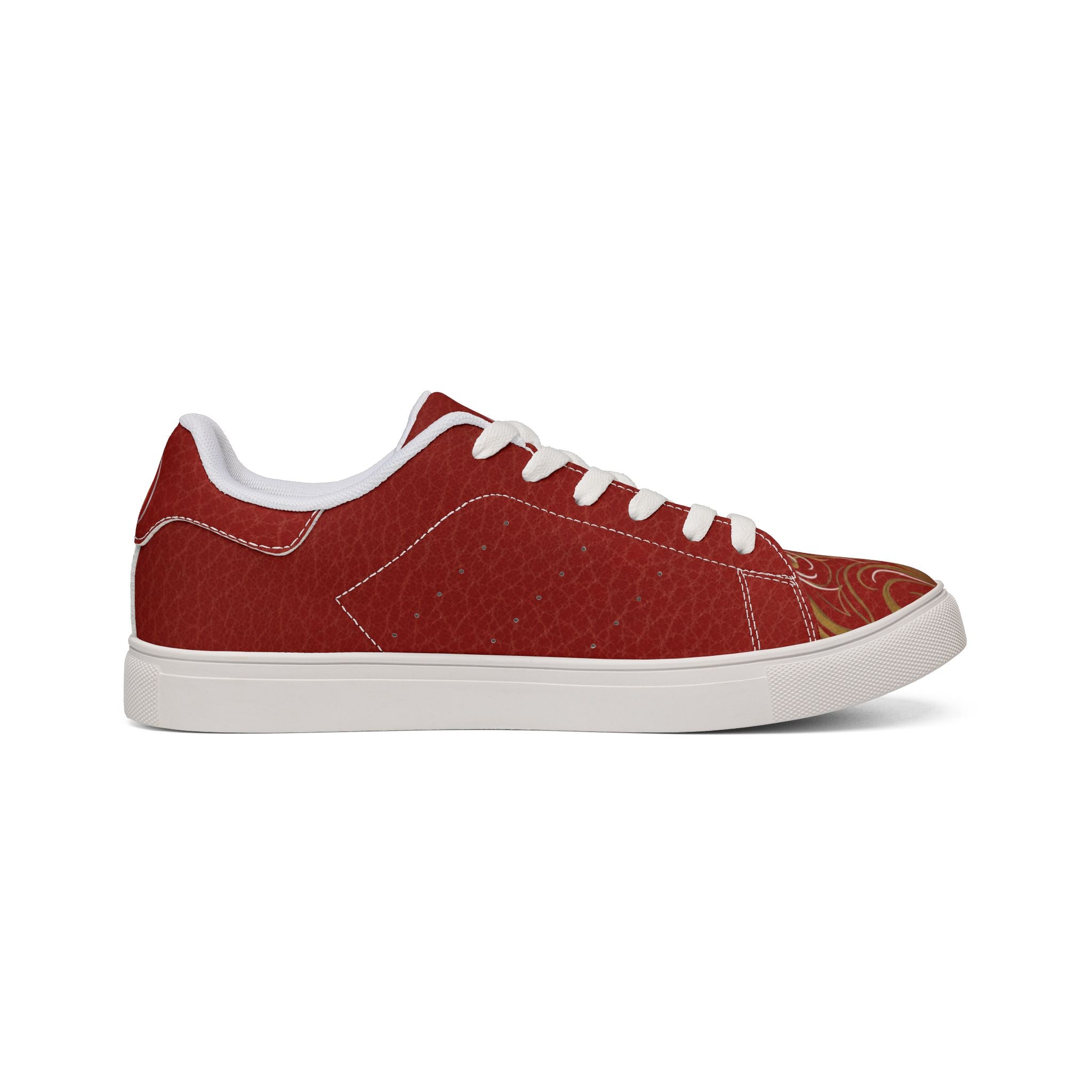 Men's Red Pinstriped Leather Sneakers — Low-Top Casual Shoes