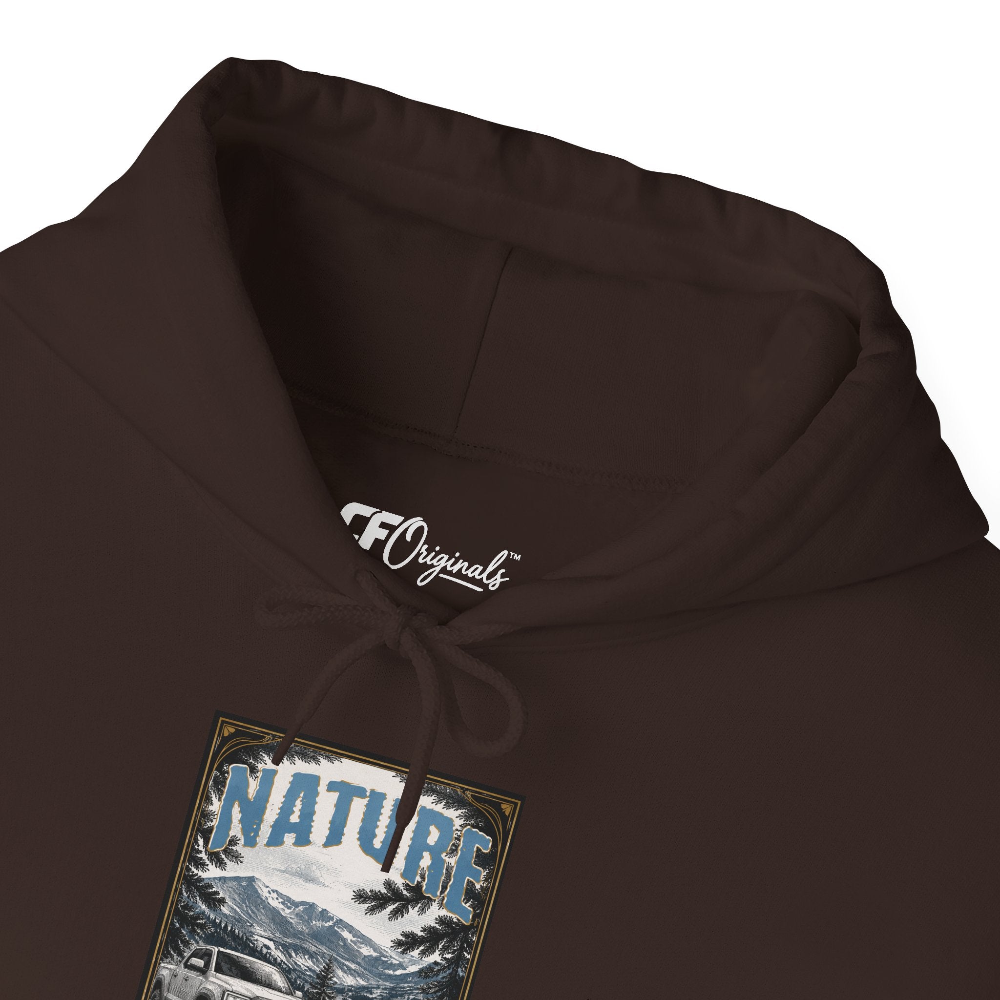 Nature Is Calling Hoodie — Scenic Mountain Graphic Hooded Sweatshirt with Sleeve Paisley Art