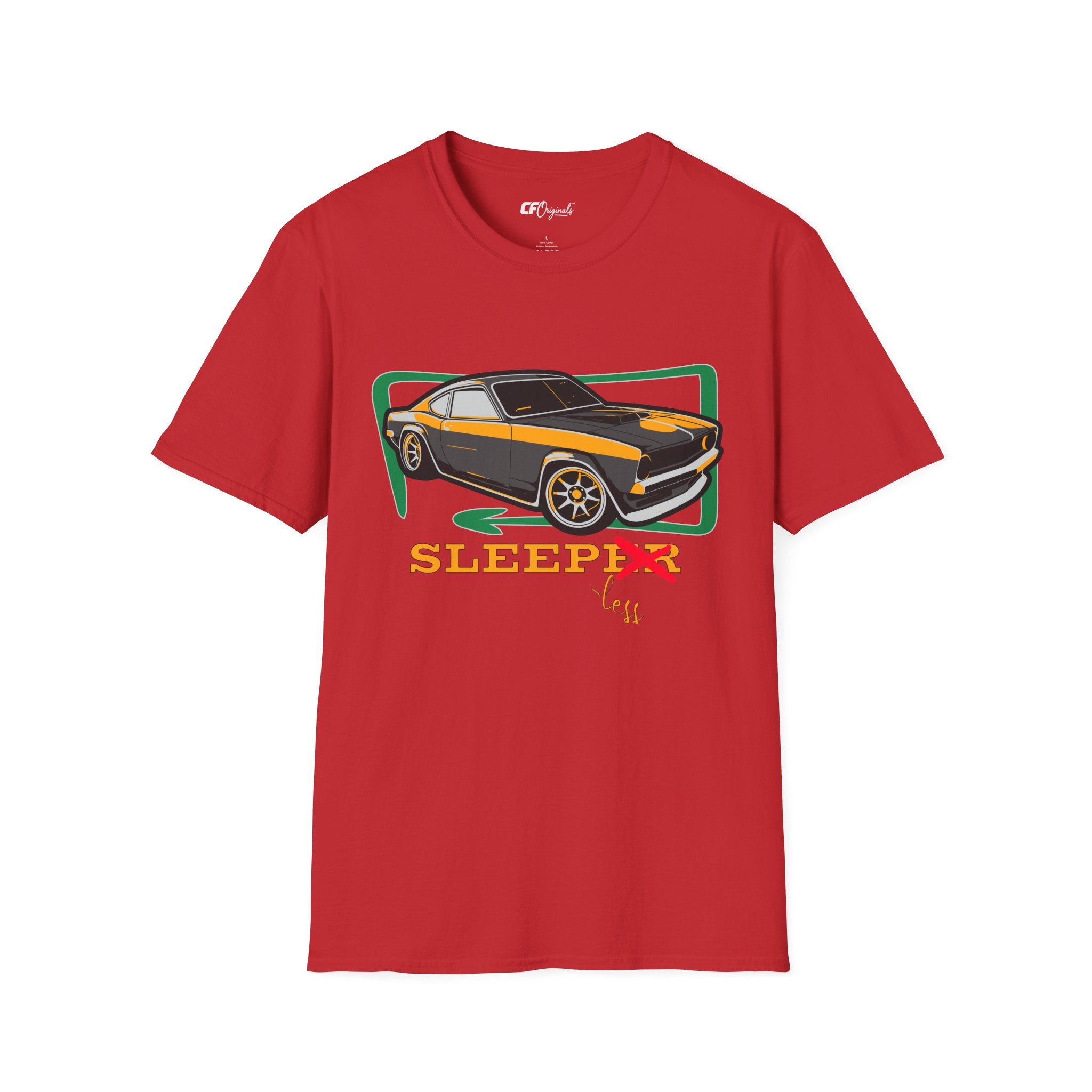 Classic Muscle Car T-Shirt — Retro 'Sleepless' Graphic Tee