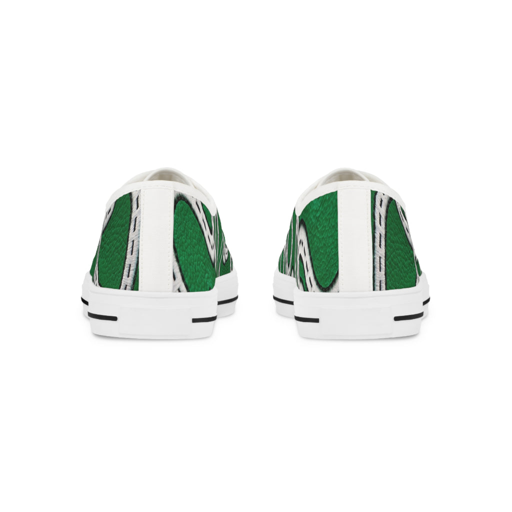 Road Design Canvas Shoes on Green Leather Print.