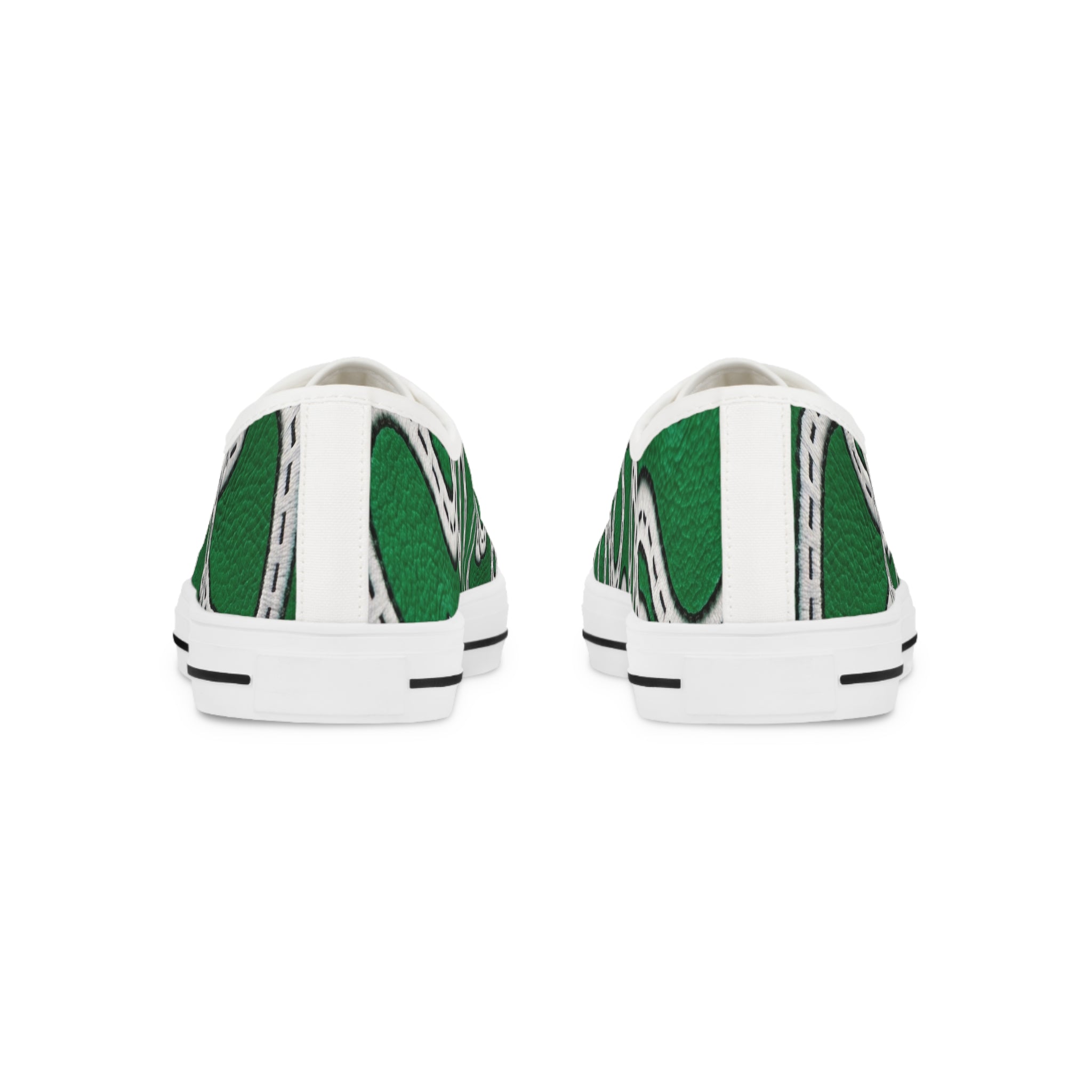 Road Design Canvas Shoes on Green Leather Print.