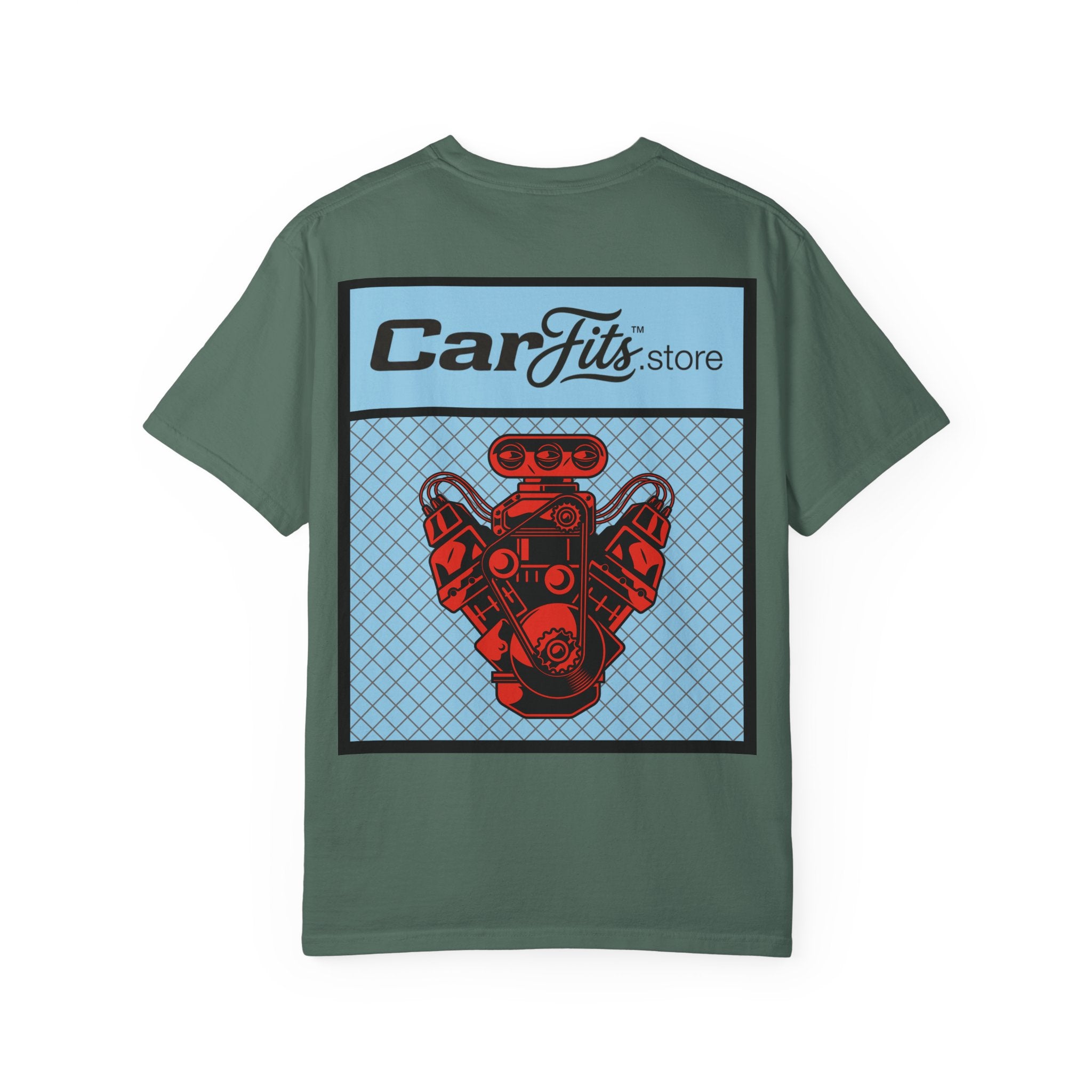 CarFits.store Big Prints T-Shirt — Retro Engine & Scenic Drive