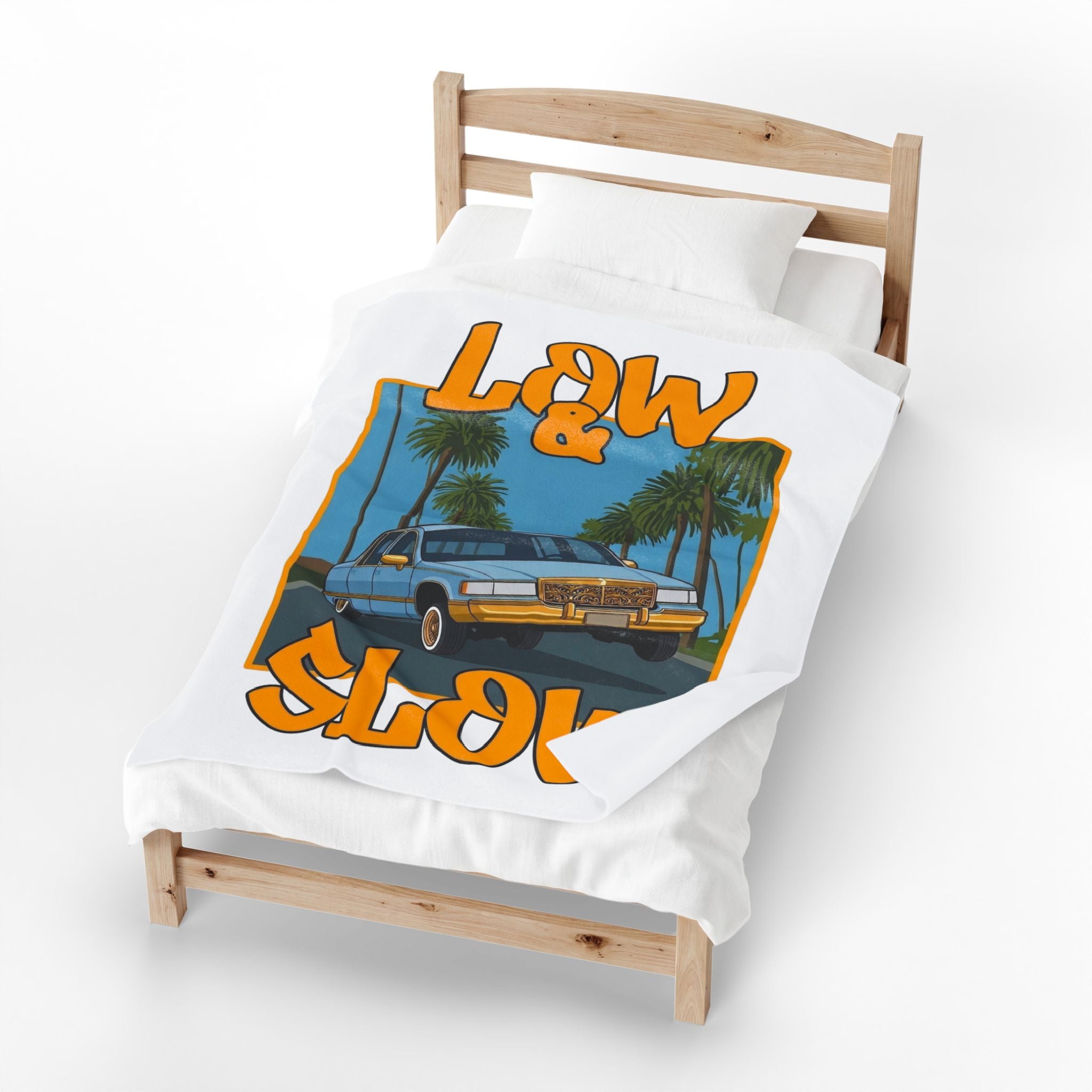 Velveteen Plush Blanket — "Low & Slow" Classic Car Retro Palm Beach Throw