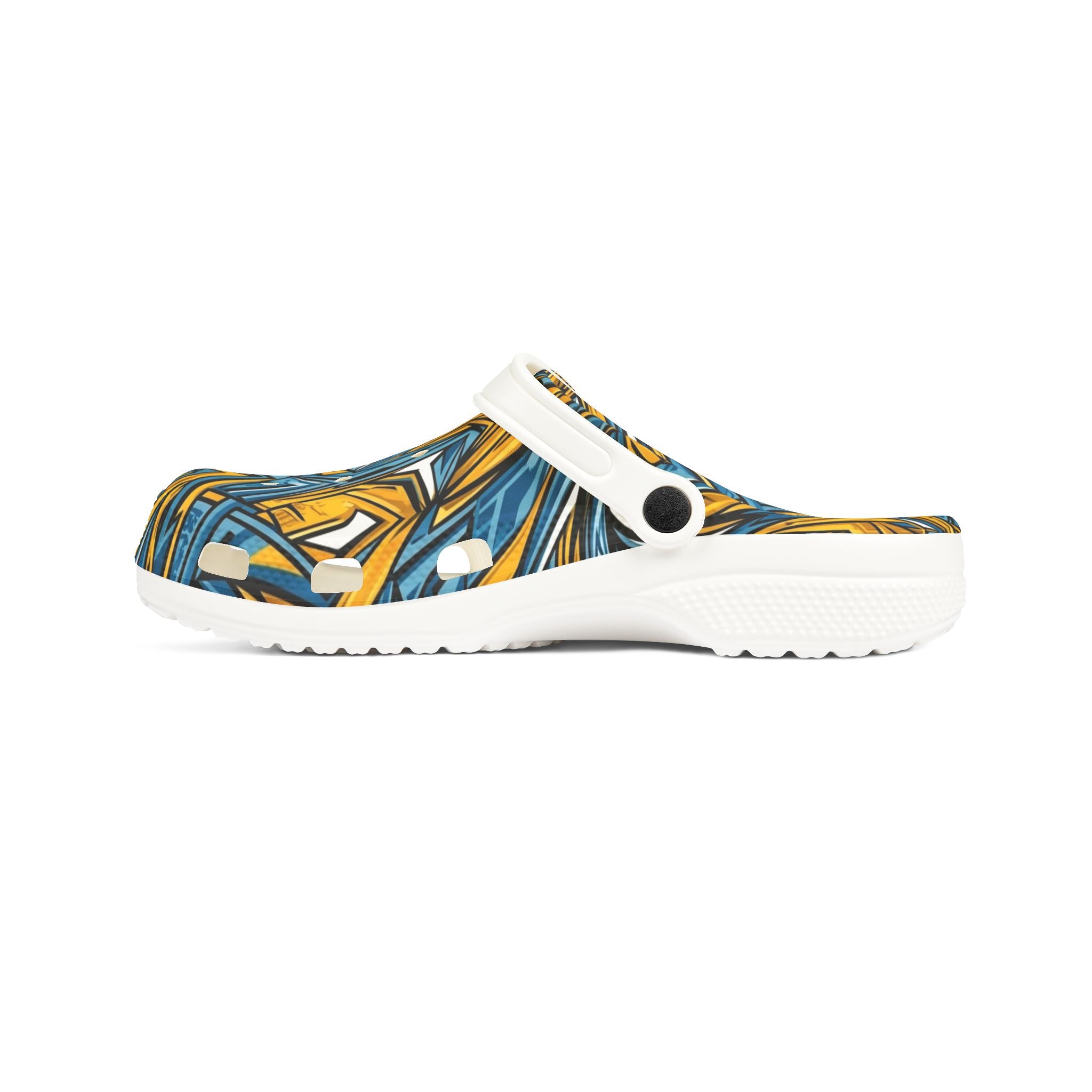Abstract Blue & Gold EVA Foam Clogs — Slip-On Comfort