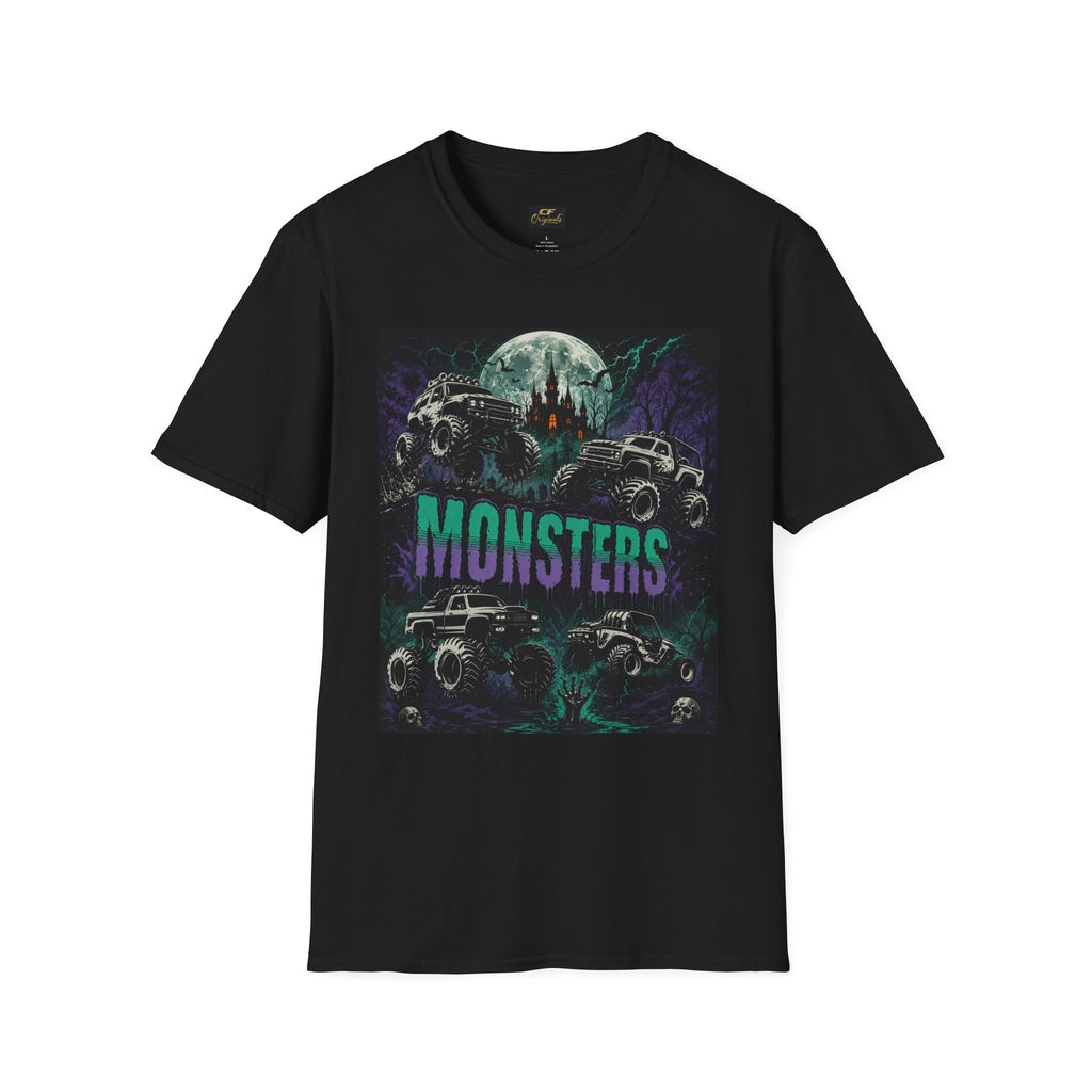 Monster Truck Halloween T‑Shirt — ‘Monsters’ Moonlit Off‑Road Graphic Tee