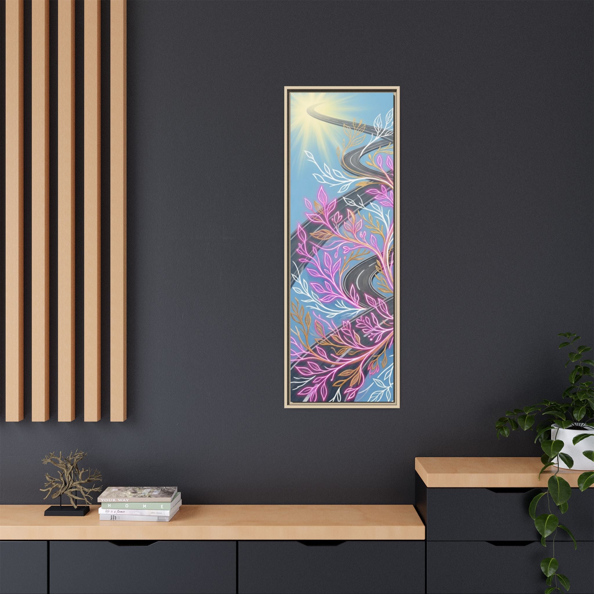 Framed Matte Canvas Floral Vines Wall Art — Pastel Botanical Abstract