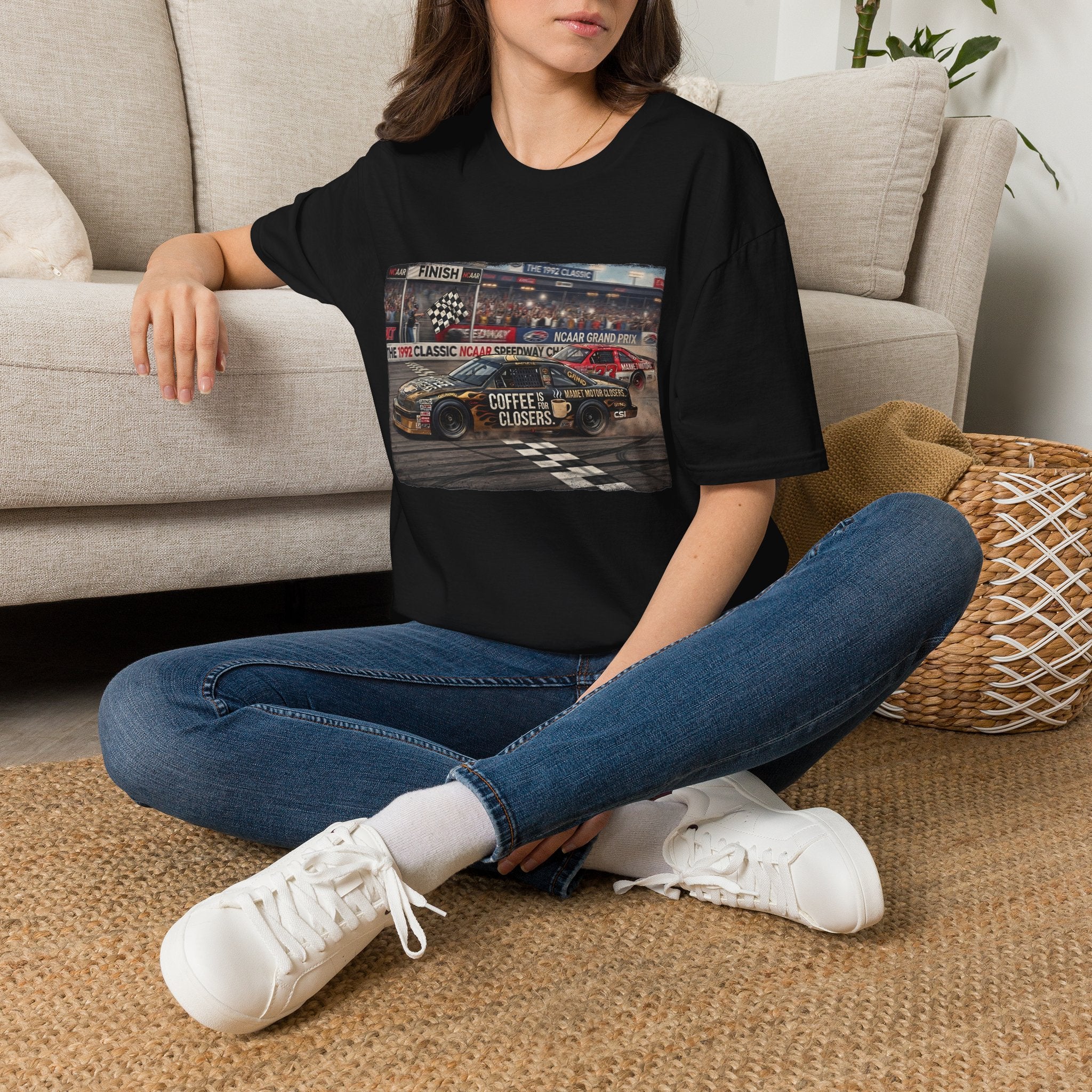 Race Day Vintage Stock Car Tee — 'Coffee is for Closers' Graphic
